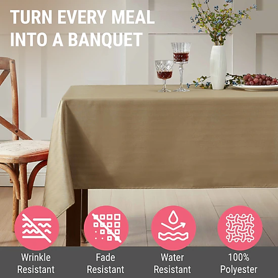 HLC.ME Lincoln Striped Jacquard Fabric Water Resistant Tablecloth