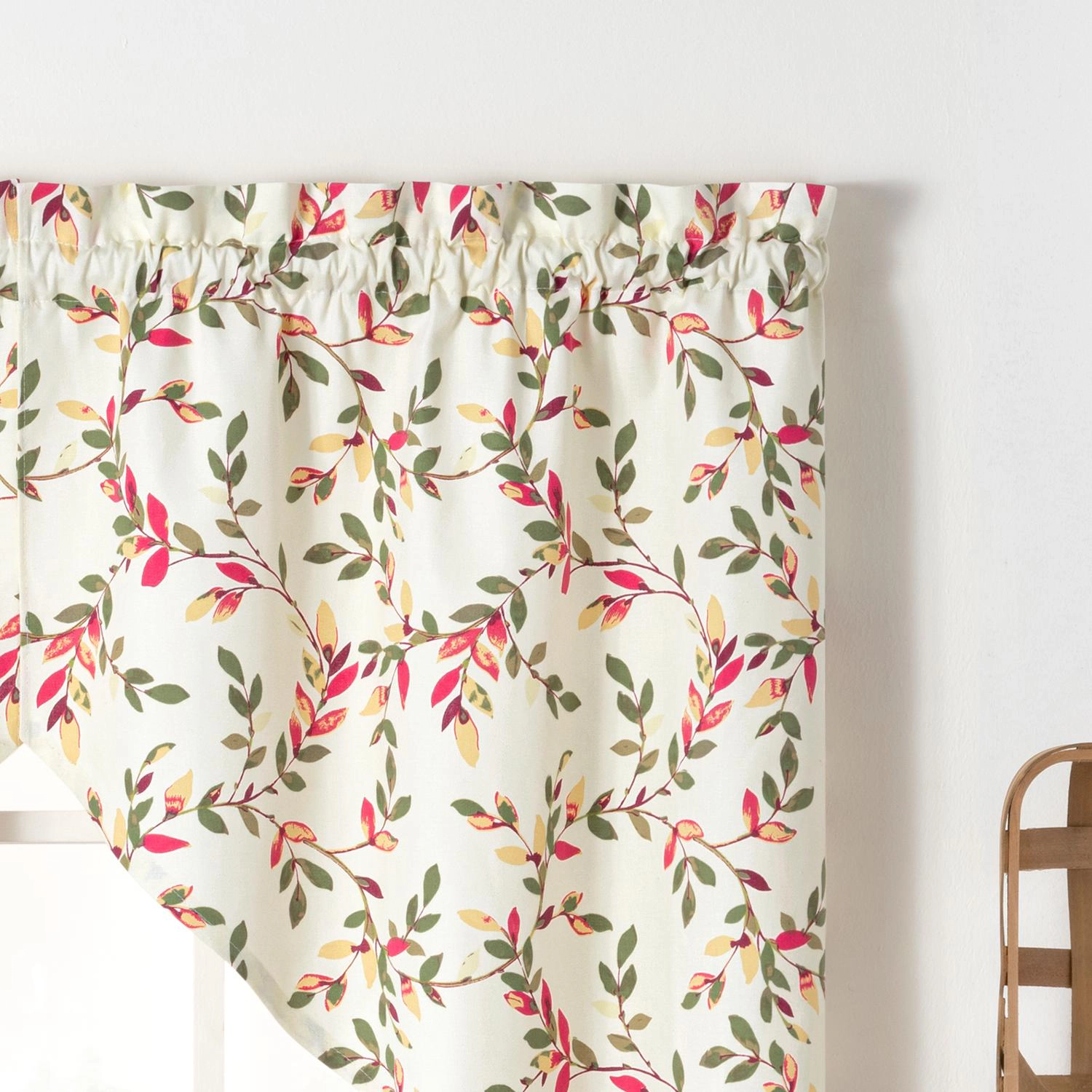 Ellis Vintage Stylish Medium Scale Printed Vine Pattern 1.5" Rod Pocket Tailored Swag for Windows 56"x36" Pecan