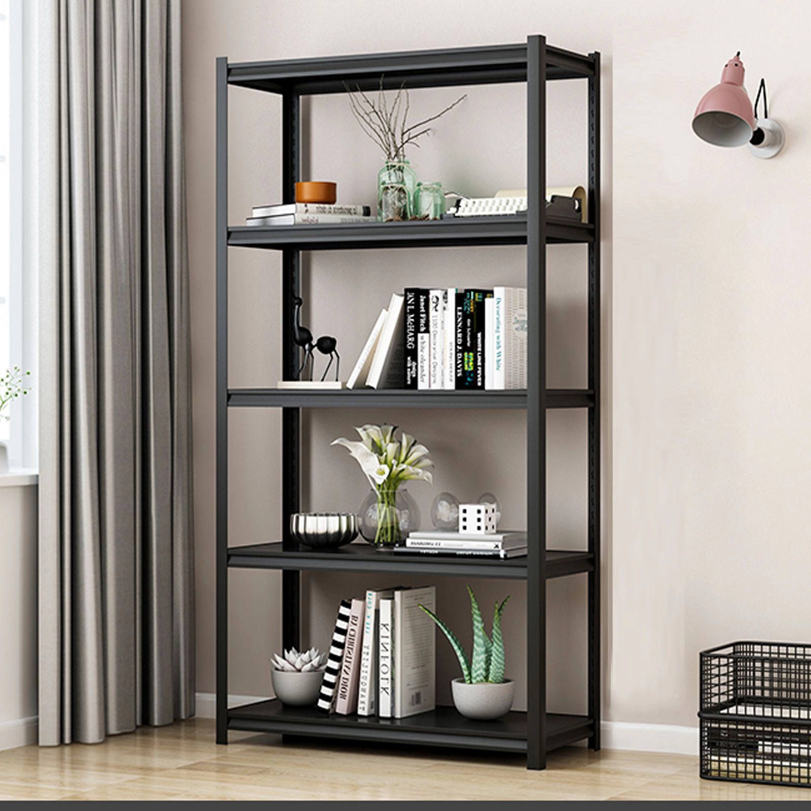 Flynama 5 Tier Metal Garage Shelving 2000LBS 63 in. H Heavy Duty Adjustable Industrial Storage Utility Rack in Black