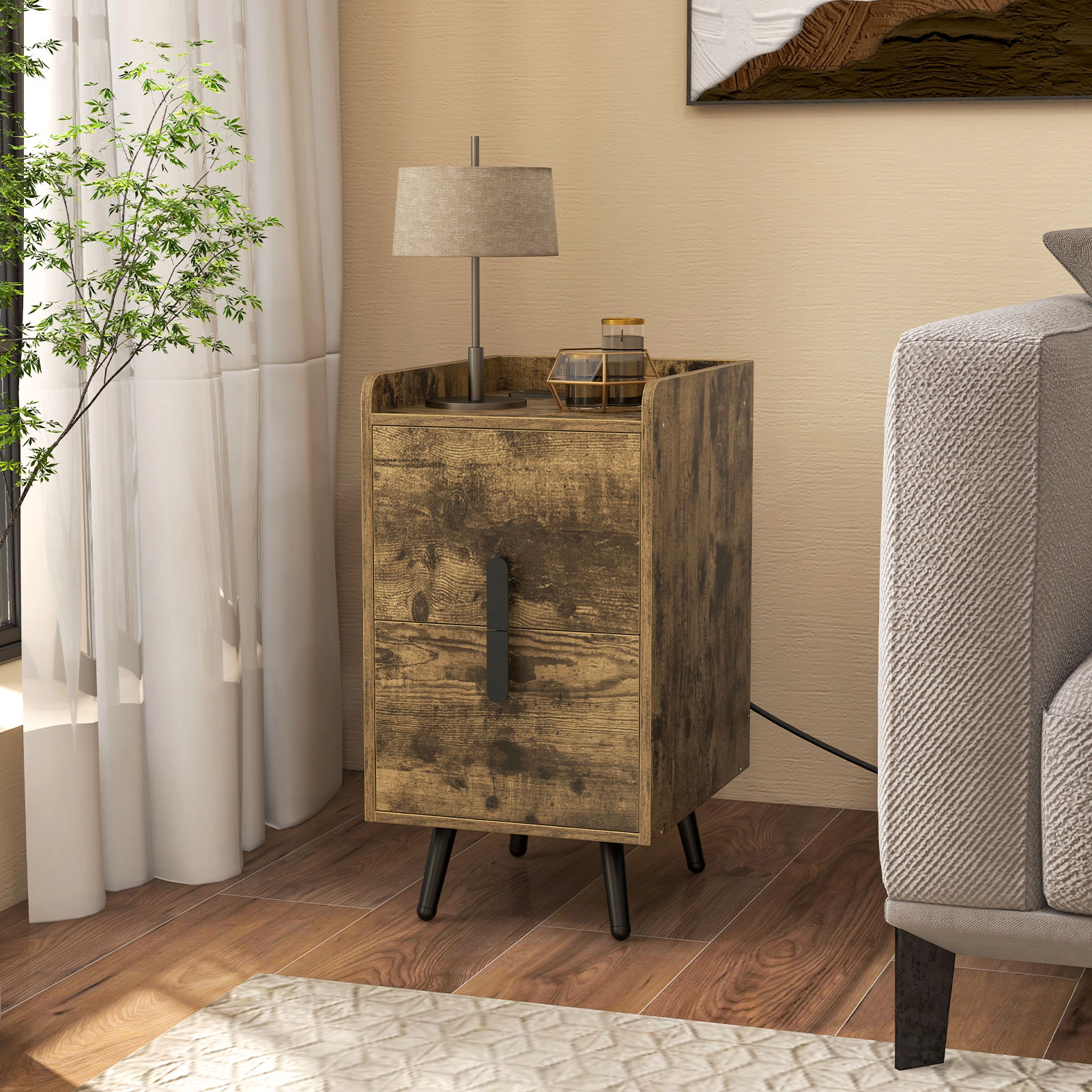 Hivvago Nightstand Side Tables with 2 Drawers and USB Ports