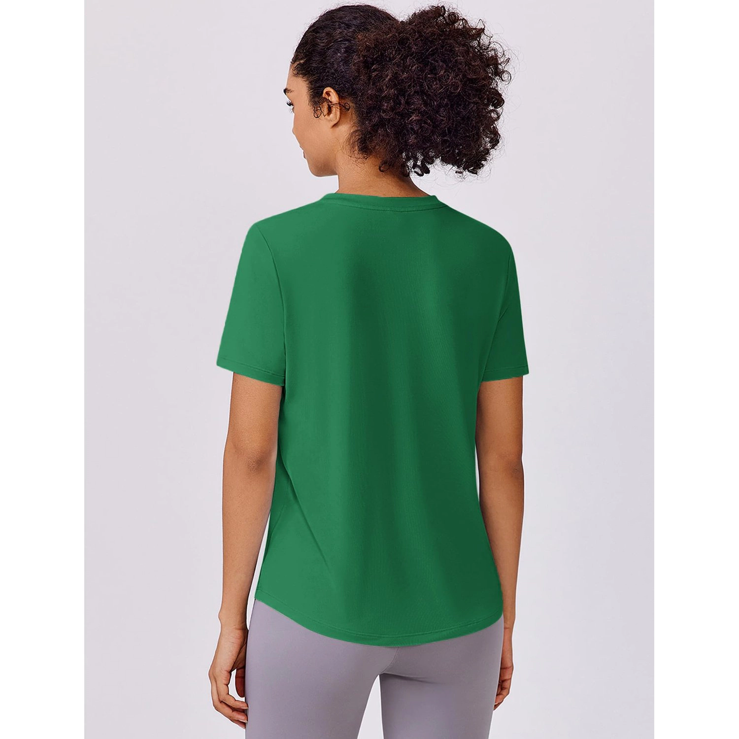 Pinspark Womens Classic Crew Neck Short Sleeve T-Shirts Solid Curved Hem Casual Tees