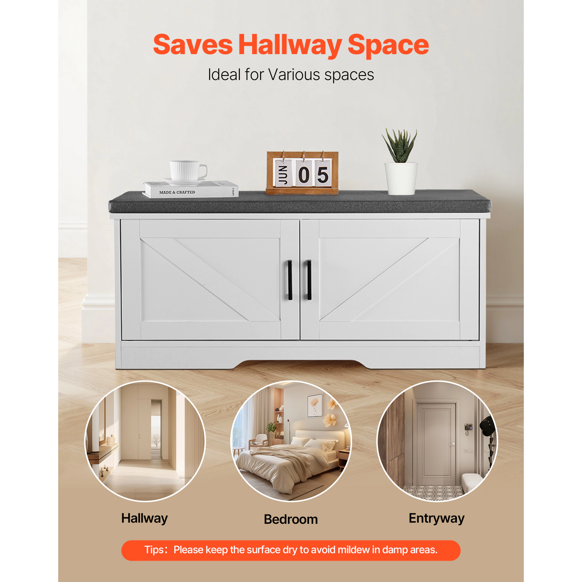 HONGGE Shoe Storage Bench for Hallway Entryway Bedroom