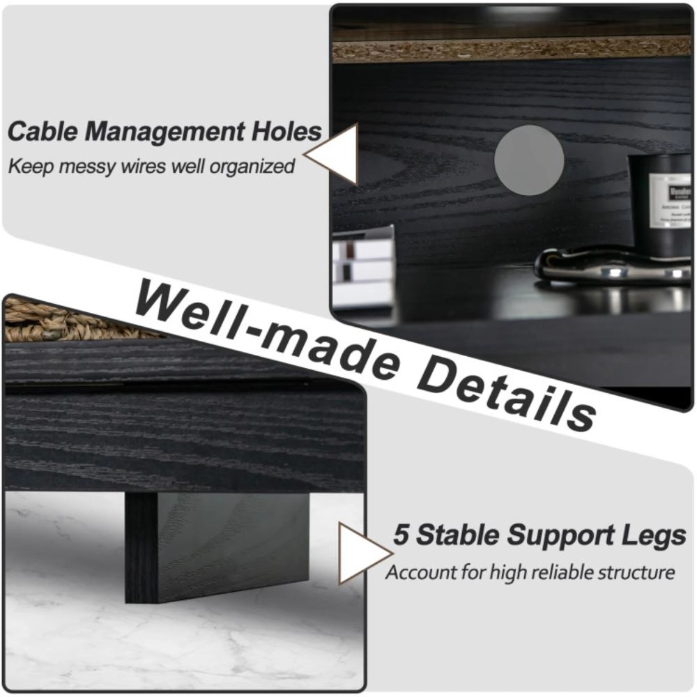 Hivvago 58 Inch Tv Stand Entertainment Console Center With Adjustable Open Shelves-Black