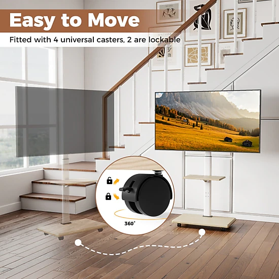Hivvago Rolling Tv Stand On Wheels Mobile Tv Cart For 32-75 Inch Tvs Portable Av Cart