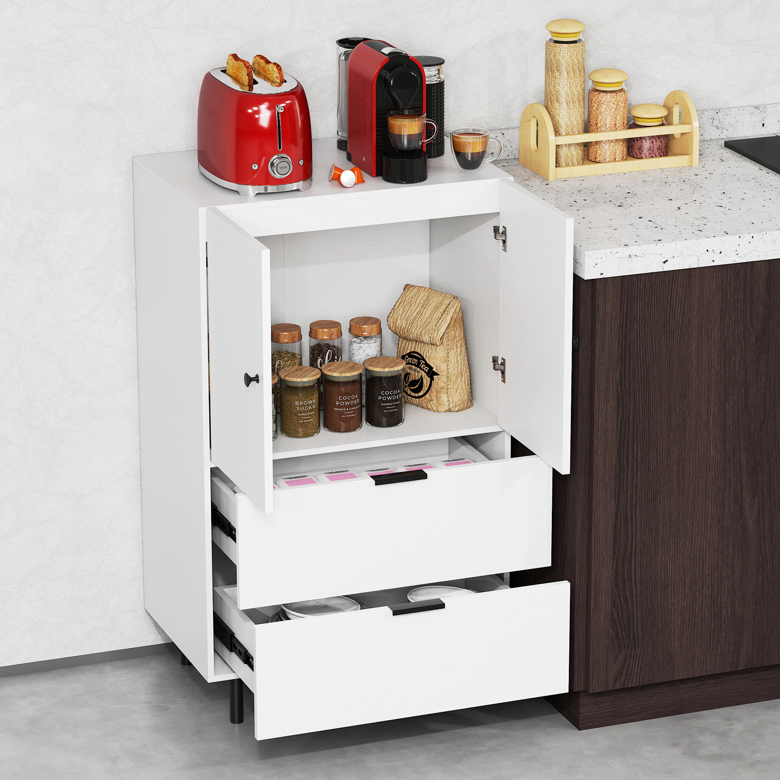 LJG Sideboard Buffet Cabinet 2-Door Serving Cupboard with Drawers