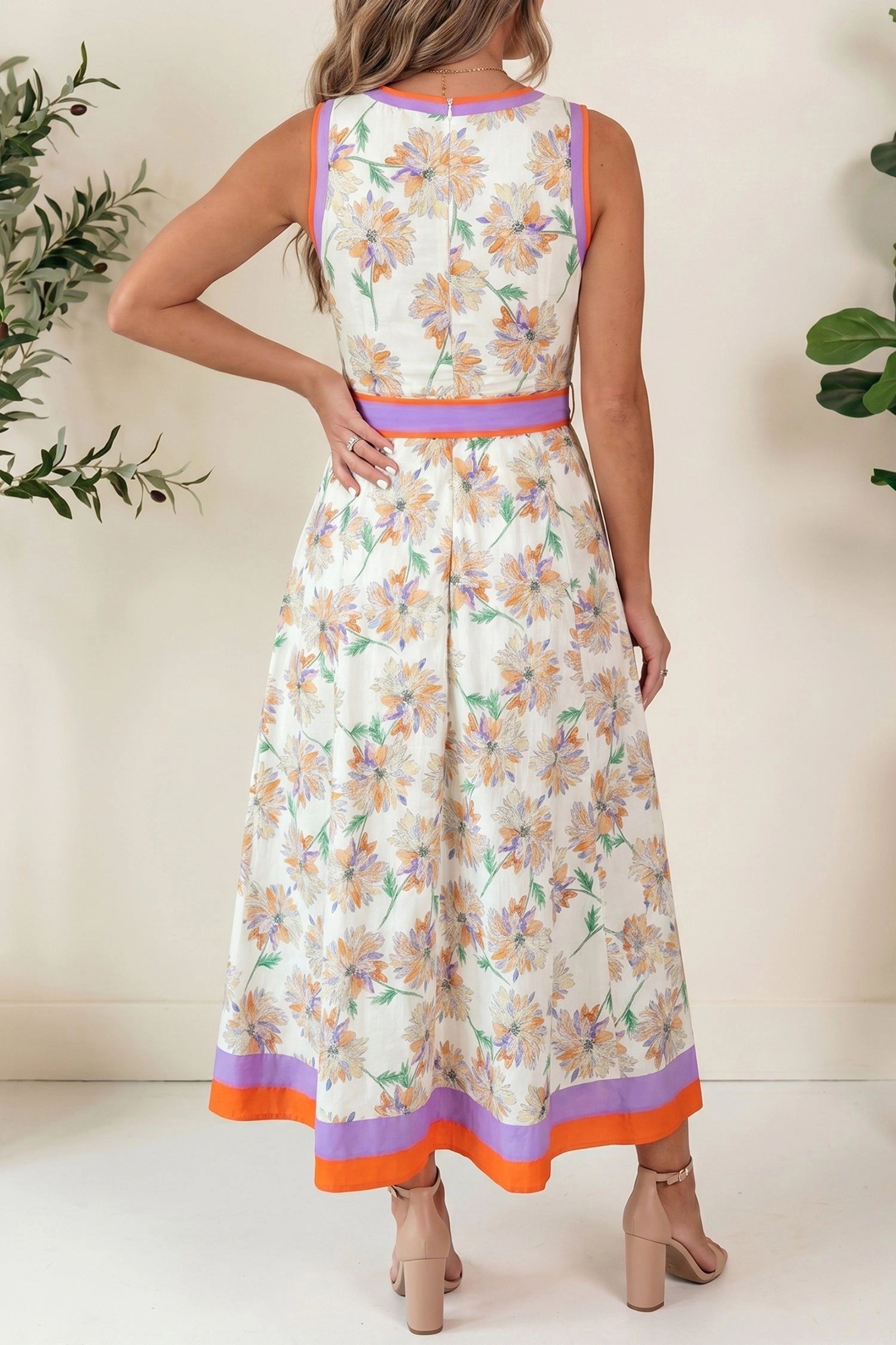 Threaded Pear Daphne Belted Sleeveless Maxi Dress