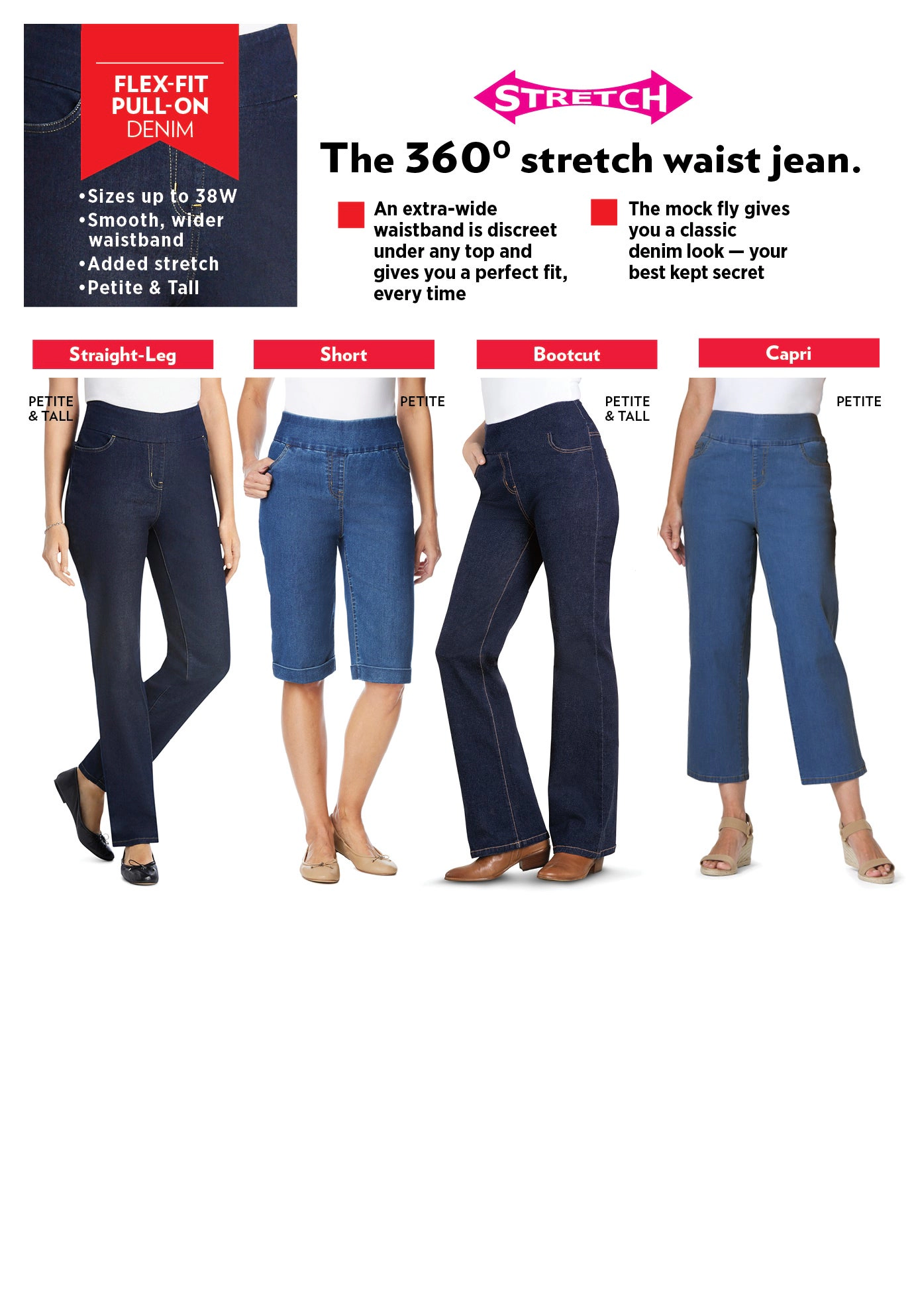 Woman Within Plus Flex-Fit Pull-On Straight-Leg Gap-Free Stretch Denim Jeans