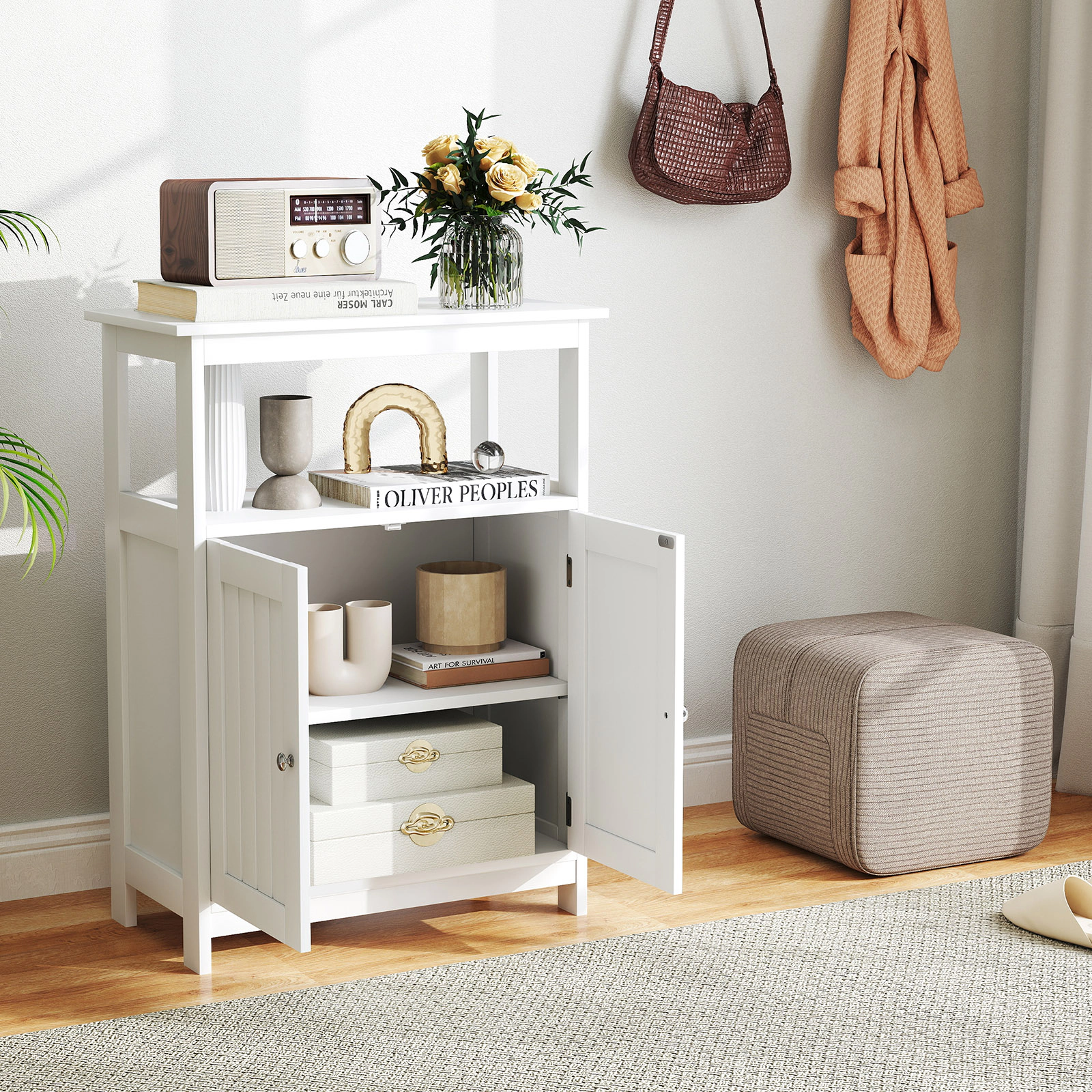 SUGIFT 2-Door Open Compartment Bathroom Floor Storage Cabinet 23.5-in x 12-in x 31.5-in 200-lb Capacity White