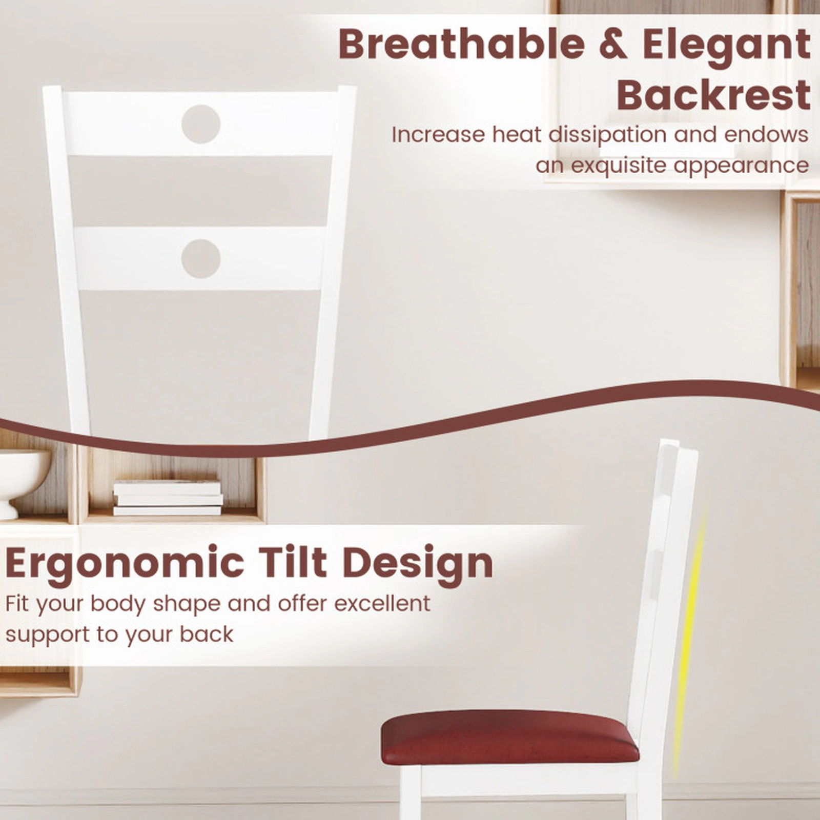 SUGIFT Armless Wooden Dining Chairs 330-lb Capacity with Hollowed Backrest Walnut/White Frame Black/Brown Seat