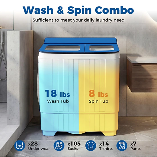 LJG Portable Washing Machine with 18 LBS Washer and 8 LBS Spinner Combo