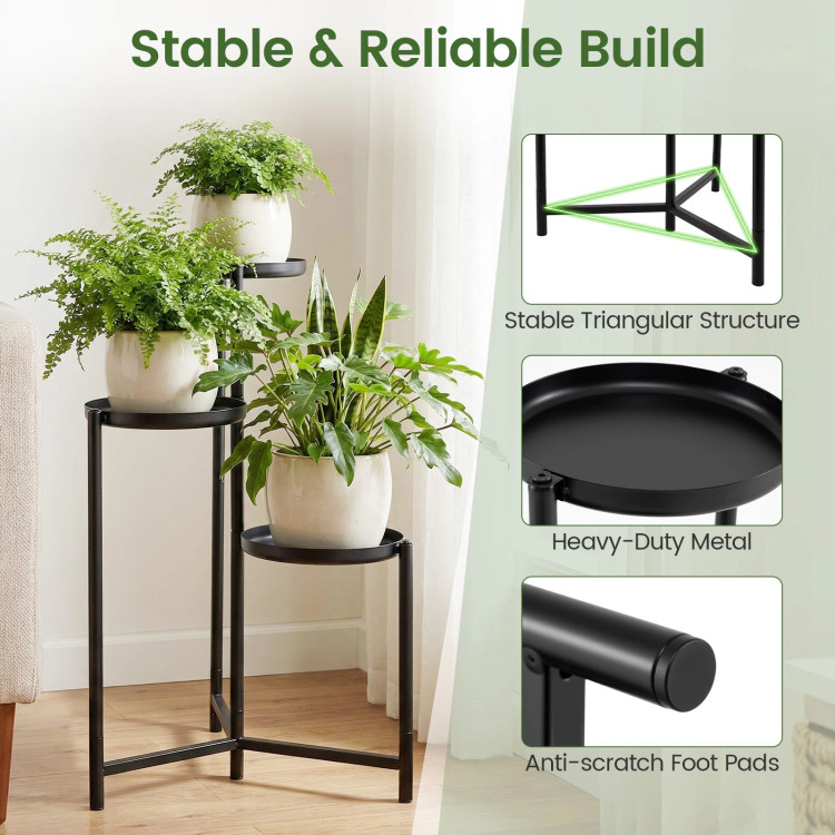 Hivvago 3-Tier Metal Plant Stand Indoor Outdoor Tall Corner Flower Pot Holder Display Rack