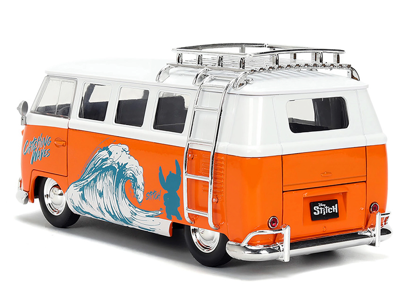 Jada 1961 Volkswagen Bus "Catching Waves" White and Orange with Stich Diecast Figure "Disney's Stitch"