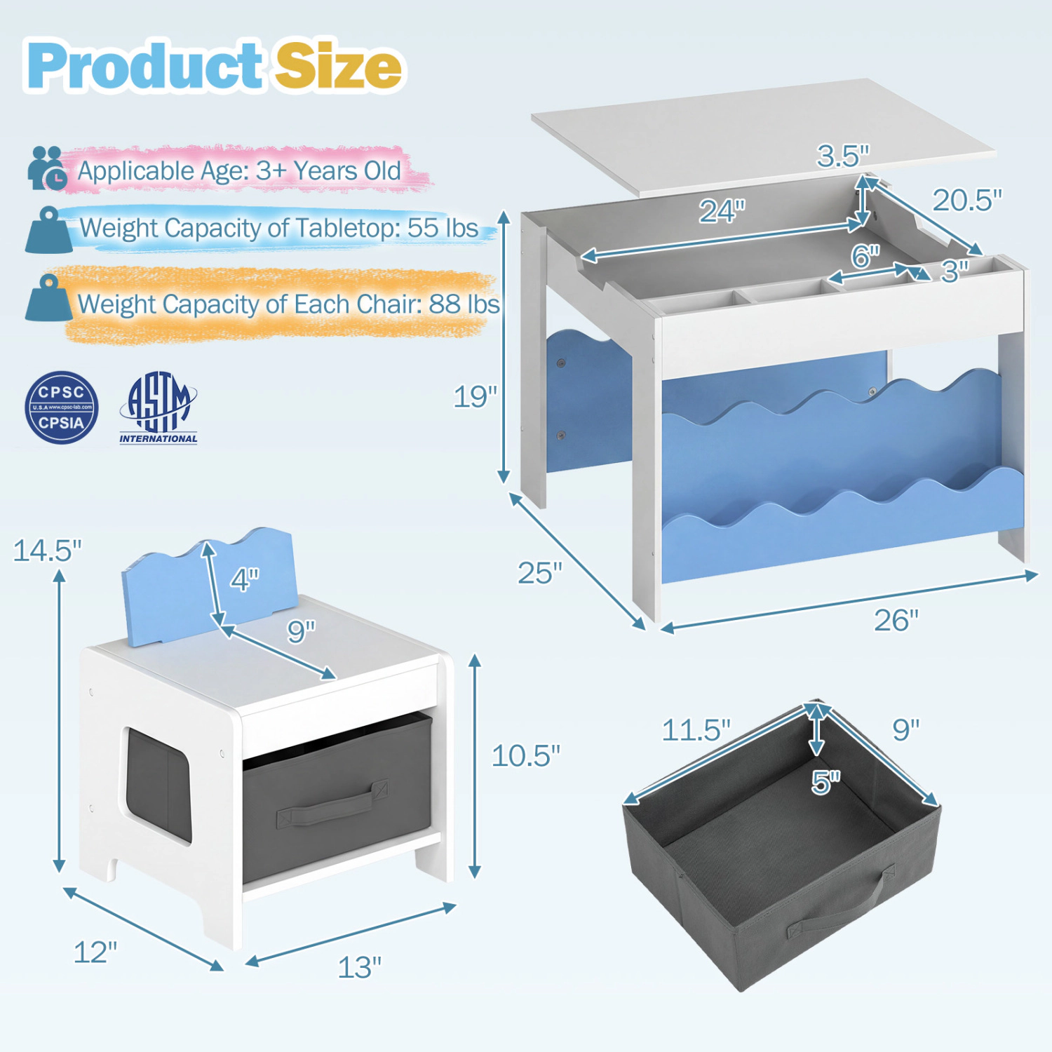 Hivvago Multi-Purpose Activity Kids Table And Chairs Set With Double-Sided Tabletop