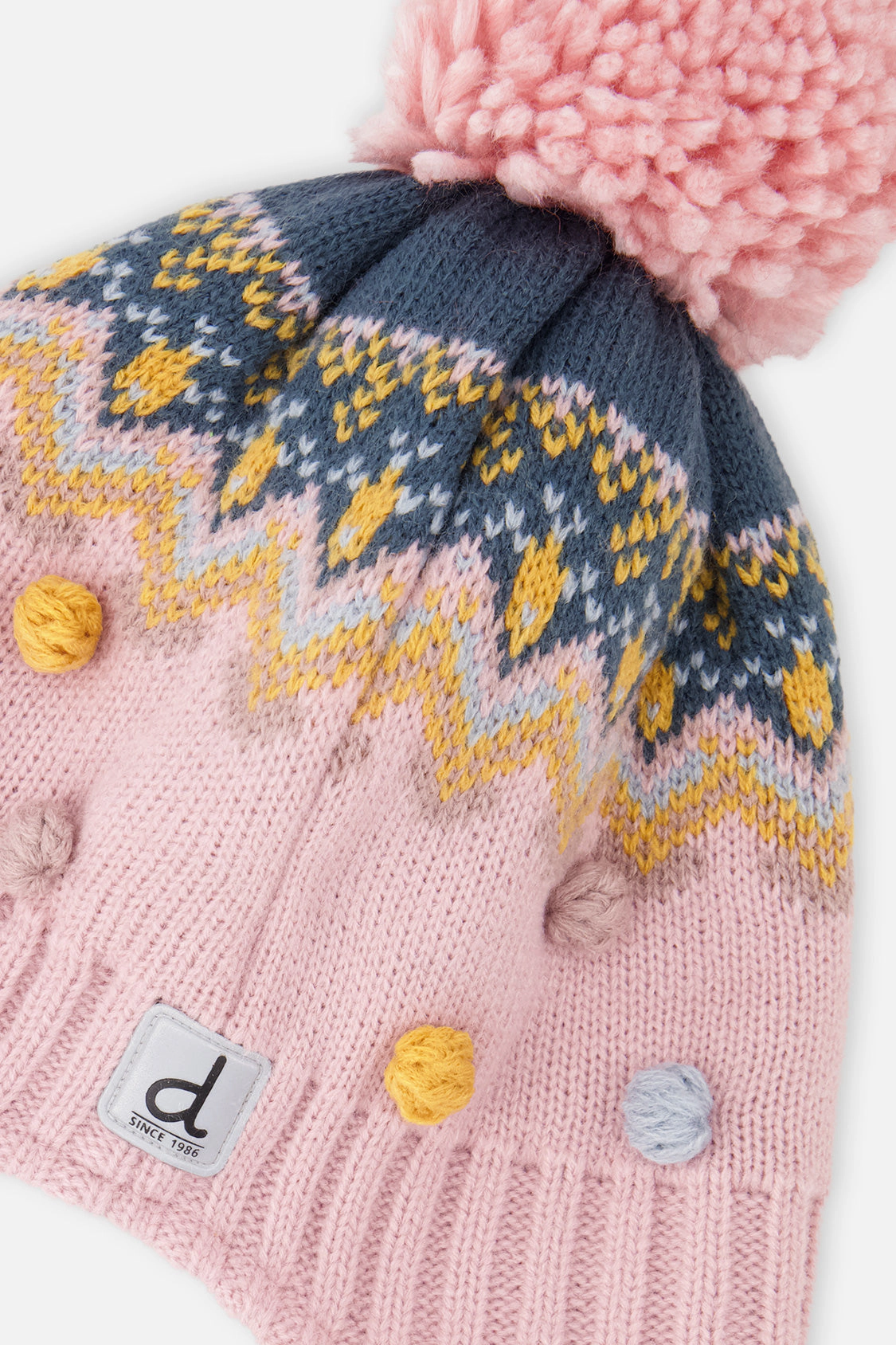 Deux par Girls Geometric Jacquard Winter Peruvian Knit Hat with Pompom