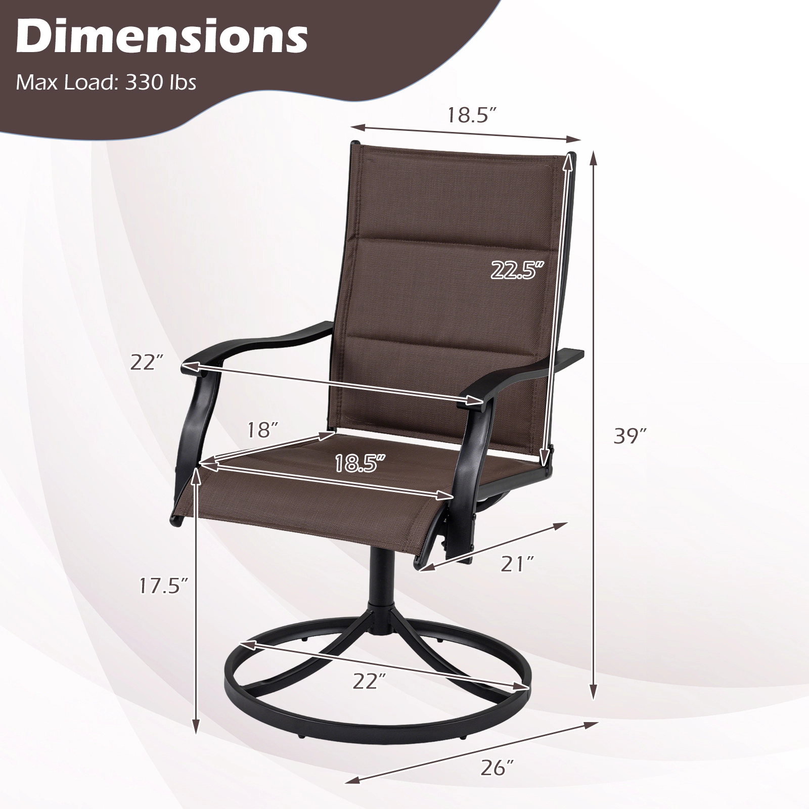 LJG Padded Patio Swivel Chairs Set of 2 Ergonomic Outdoor Dining with Breathable Fabric