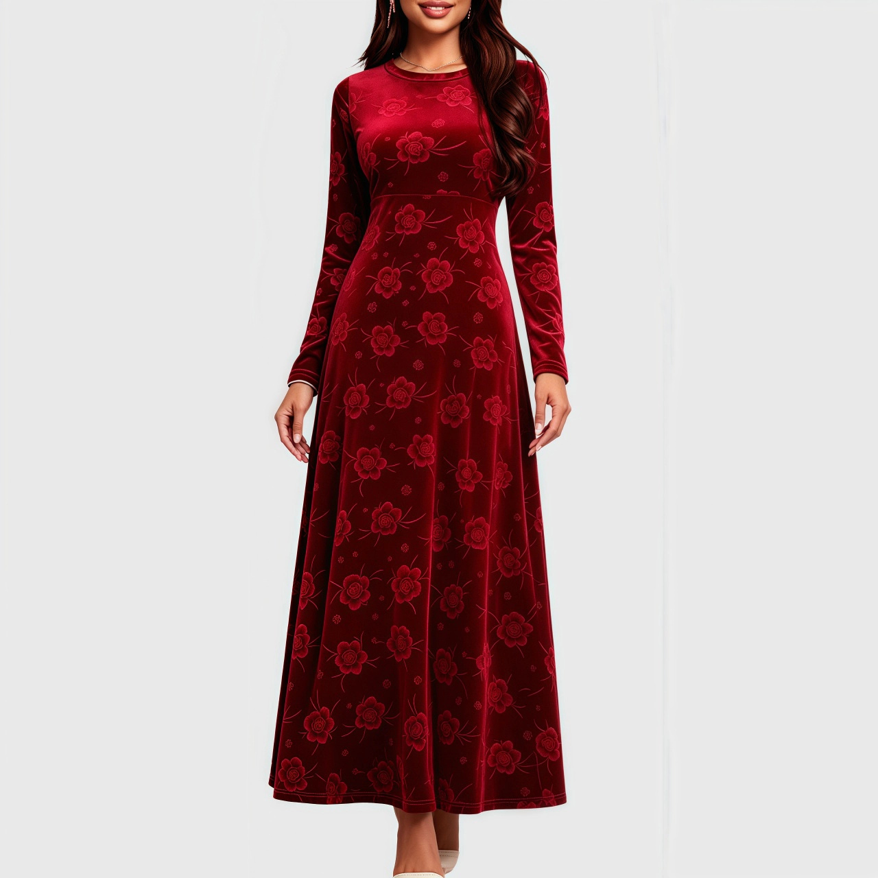 YesFashion Womens Velvet Maxi Dress Casual Fall Winter Long Sleeve Floral Cocktail Party