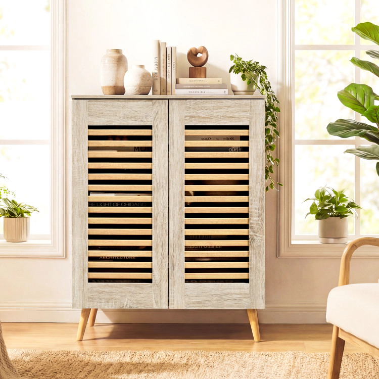 Hivvago Shoe Cabinet with Louvered Doors and Removable Shelves