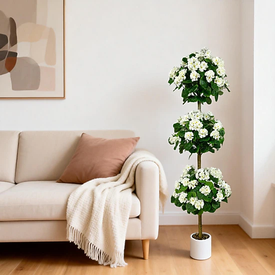 BebreezChic Three Ball Geranium Tree – Lifelike Faux Plant in Pot for ...