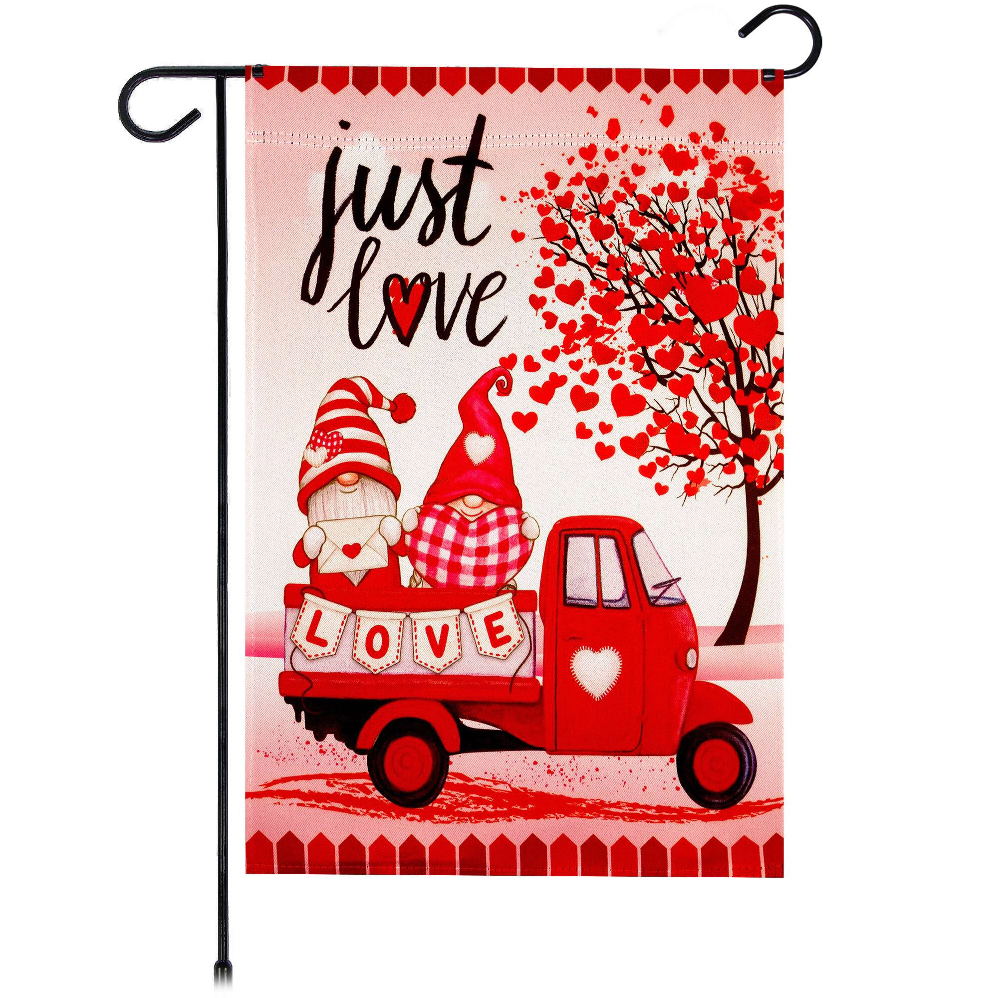 G128 Valentine’s Day Gnome Truck Garden Flag 12x18 in double-sided