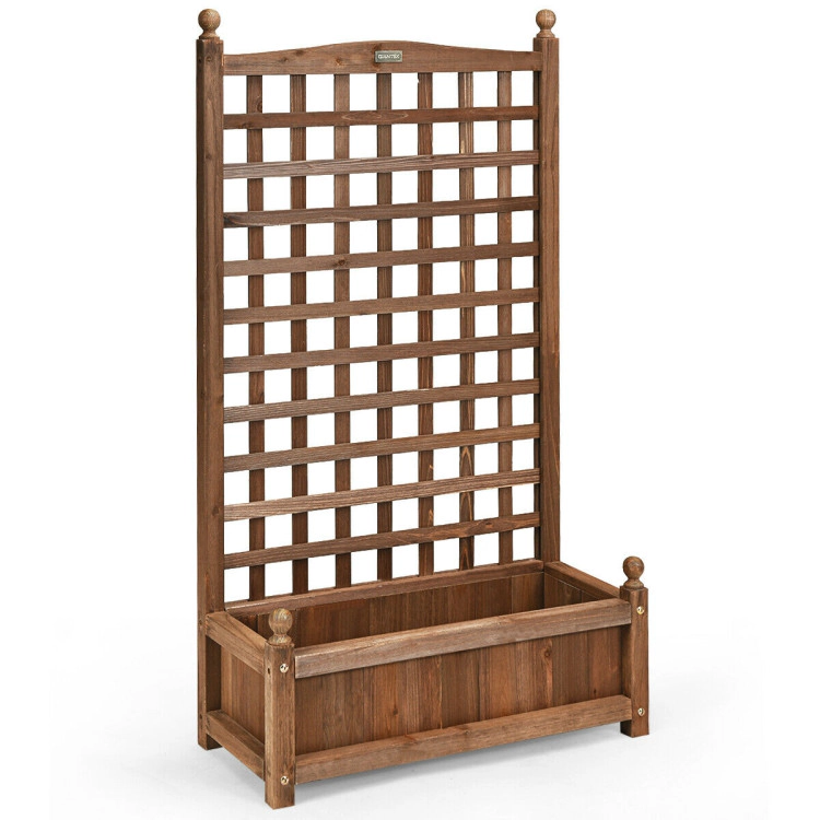Hivvago Solid Free Standing Wood Planter Box with Trellis for Garden