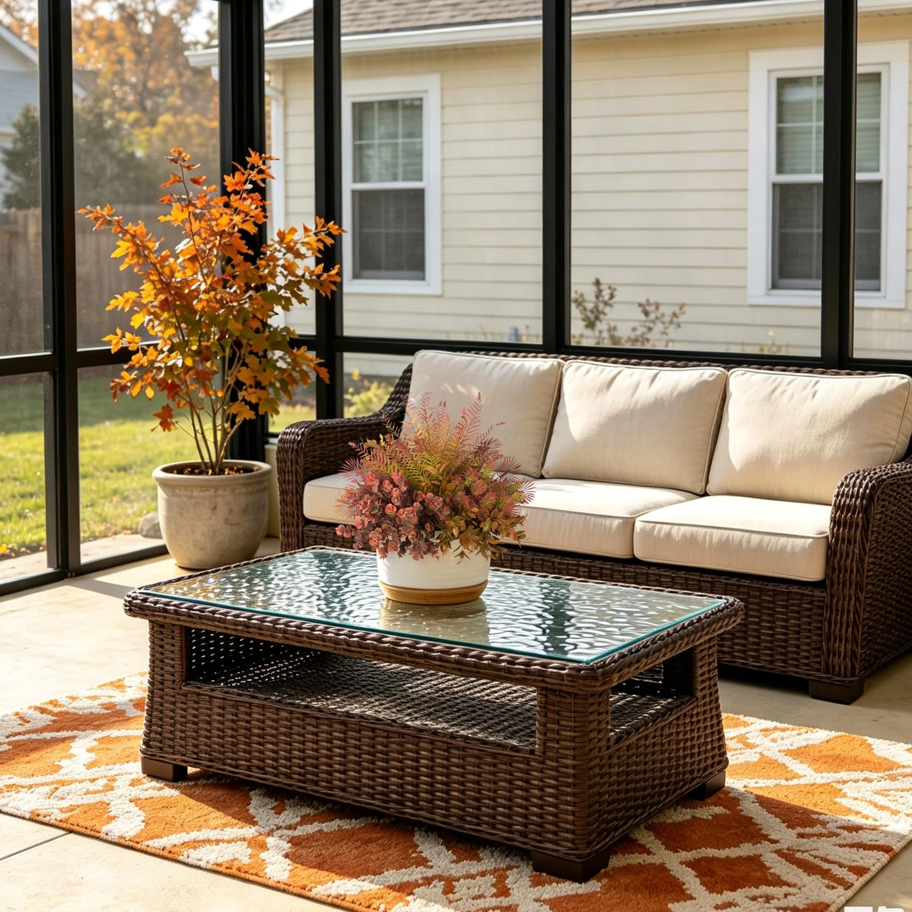 PUPWE 8 Fall Outdoor Faux Plants Uv Resistant