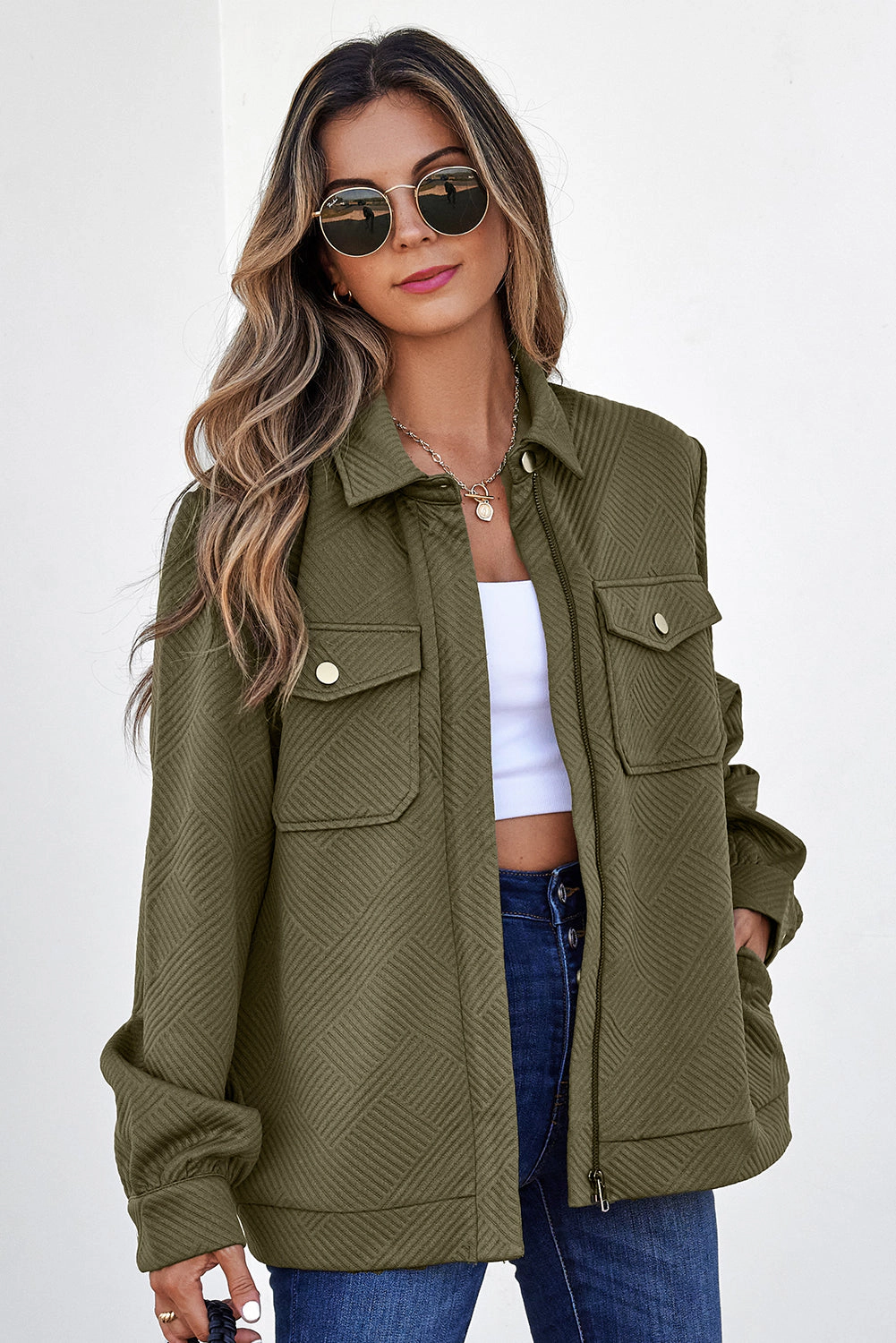 Threaded Pear Women's Remi Zip Up Flap Shirt