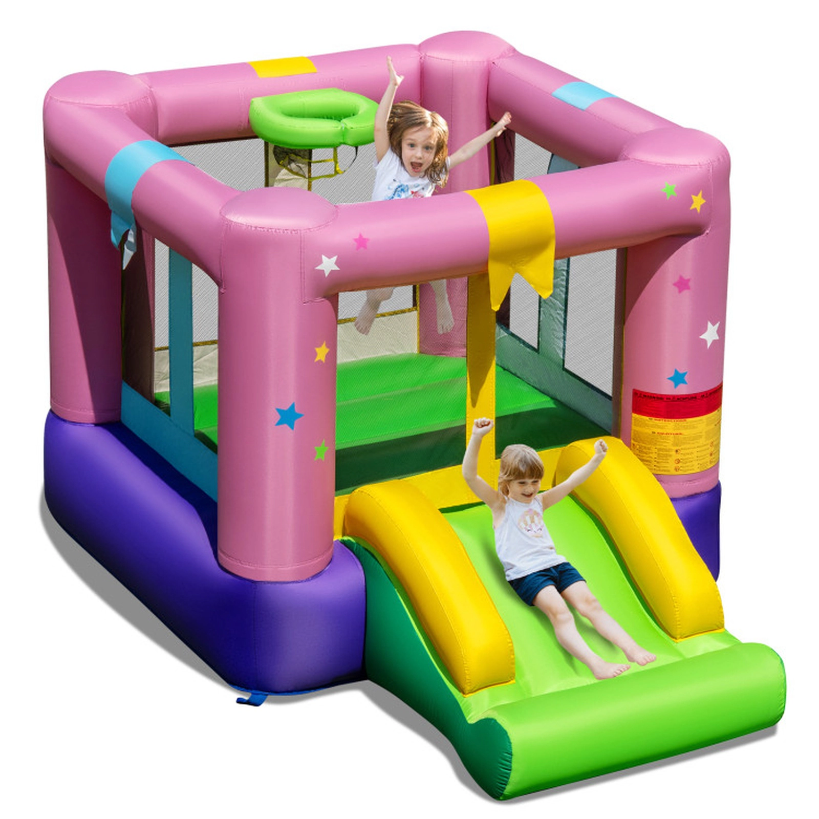SUGIFT Inflatable Bounce House with Jumping Area Slide and Basketball Hoop 200-lb Total Capacity Ages 3-12 As Shown in