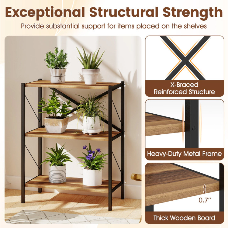 Hivvago 3-Tier Bookshelf with Heavy-Duty Metal Frame