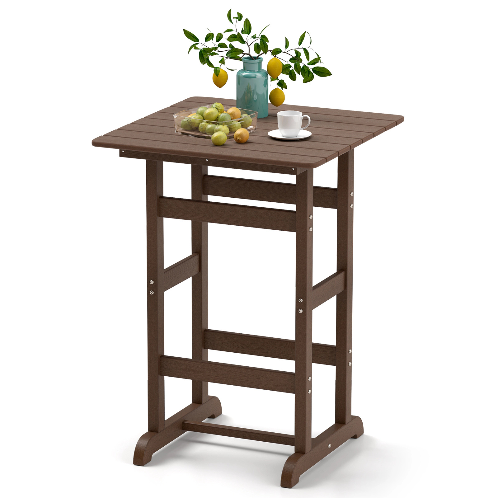 LJG 30 Inch Square Bar Table Dining with Slatted Tabletop for Poolside