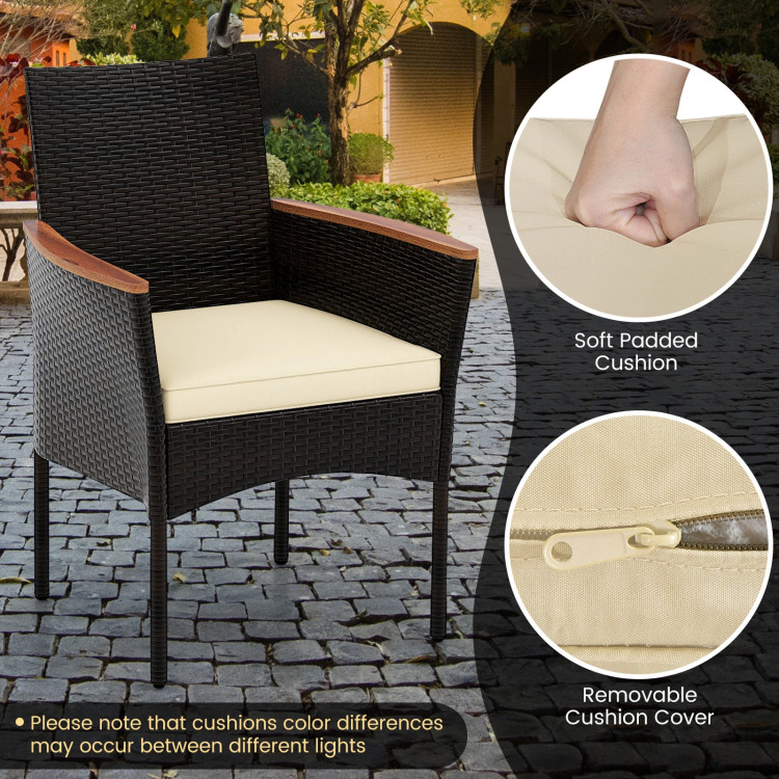SUGIFT Brown 6 Stackable Chairs and Umbrella Hole 7-Piece Rattan Patio Dining Set