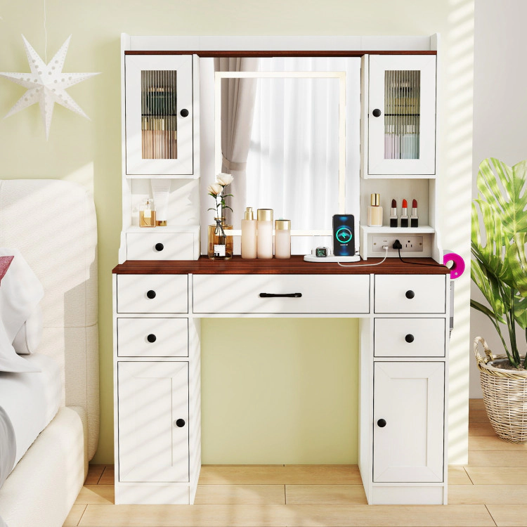 Hivvago 41.5 Inch Makeup Dressing Table With Power Outlets And 3 Color Lighting Modes