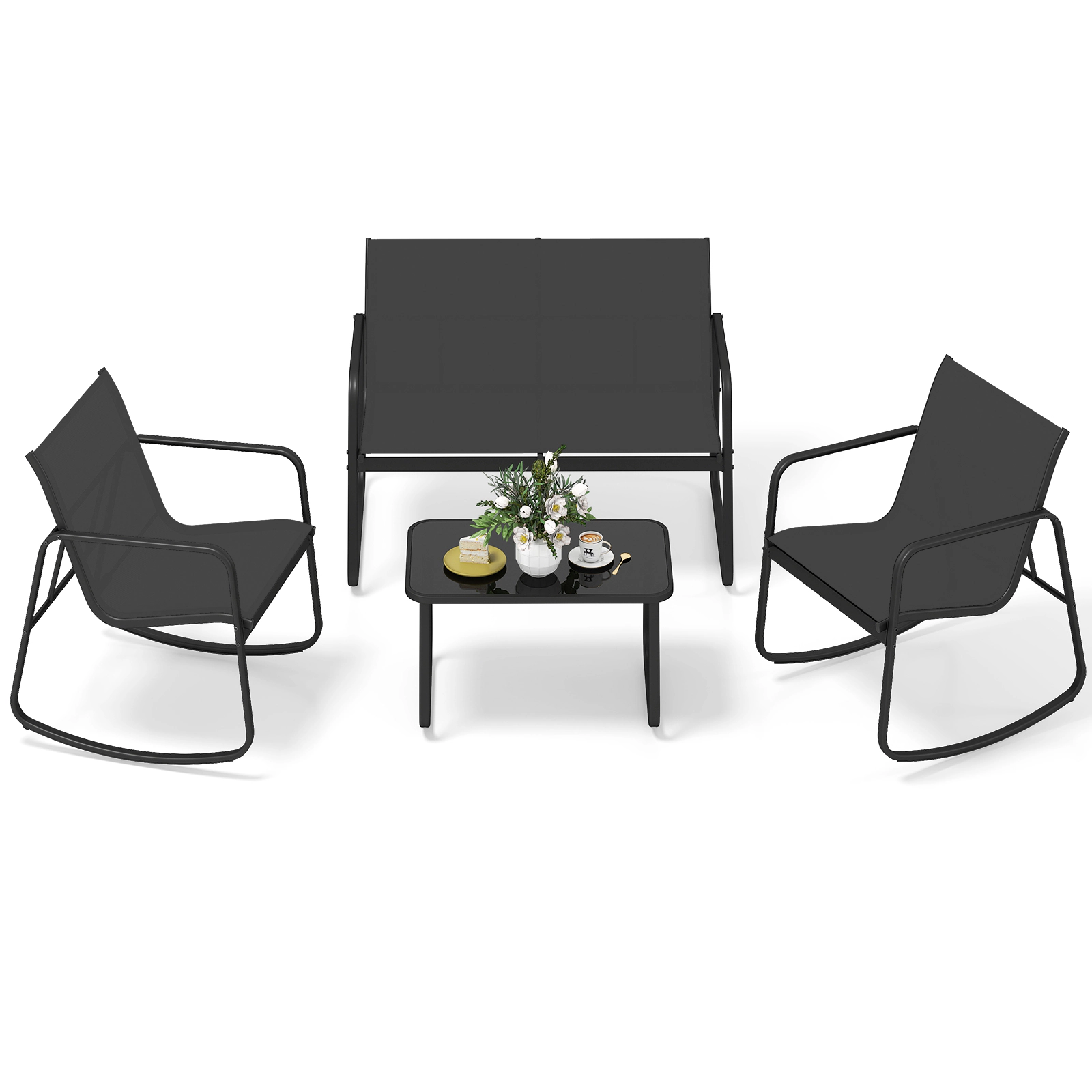 LJG 4 PCS Patio Furniture Set Outdoor Rocker Chair Conversation Set