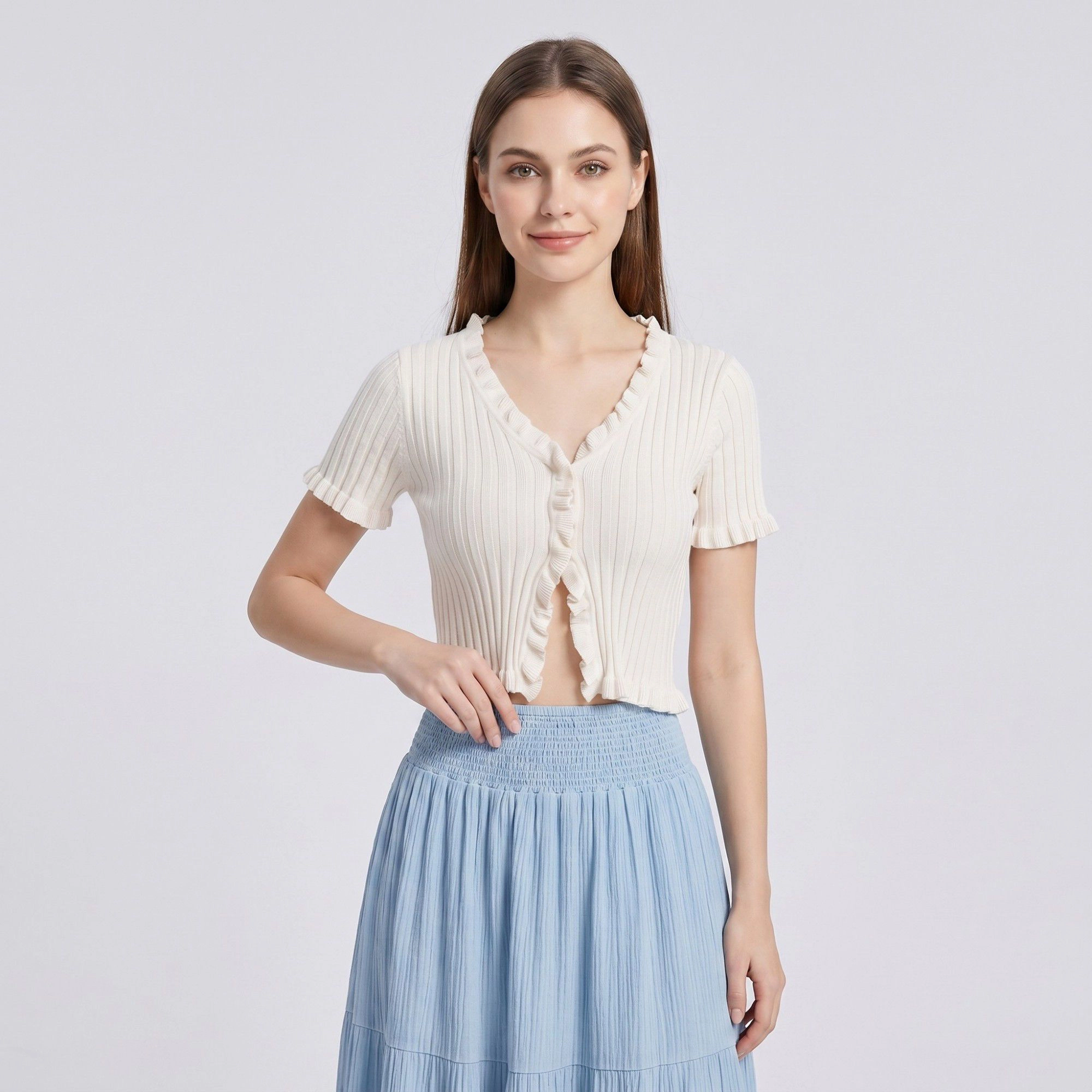Anna-Kaci Women's High Waist Smocked Tiered Boho Textured Maxi Skirt