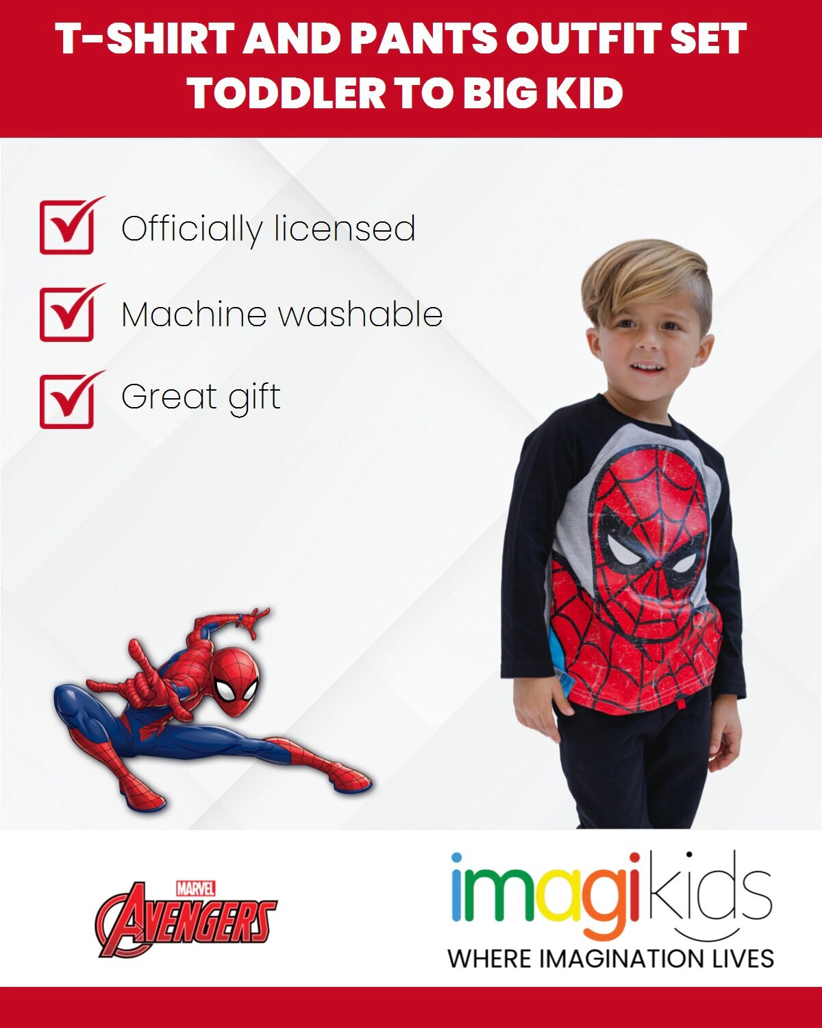 Marvel Spider-Man Boys' 2-Piece Long Sleeve Tee and Joggers Set
