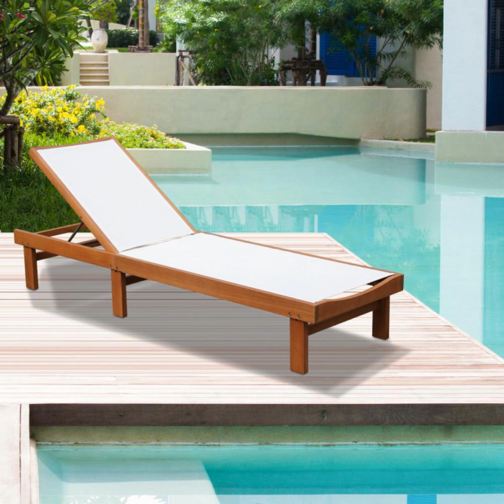 Hivvago Outdoor Wood Chaise Lounge Chair With 5-Postion Adjustable Back