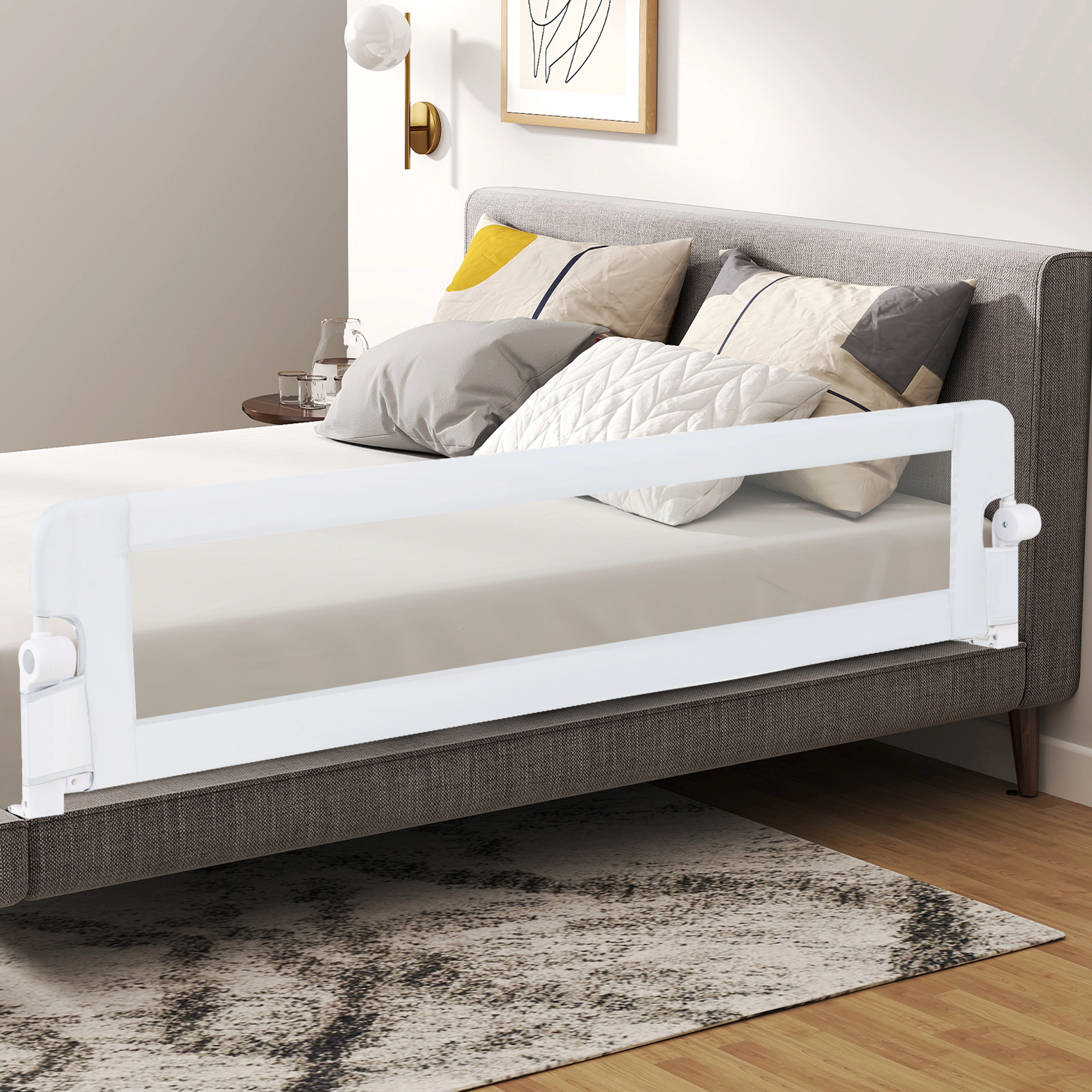 SlickBlue Unisex Foldable Toddler Bed Rail Guard with Mesh Panel