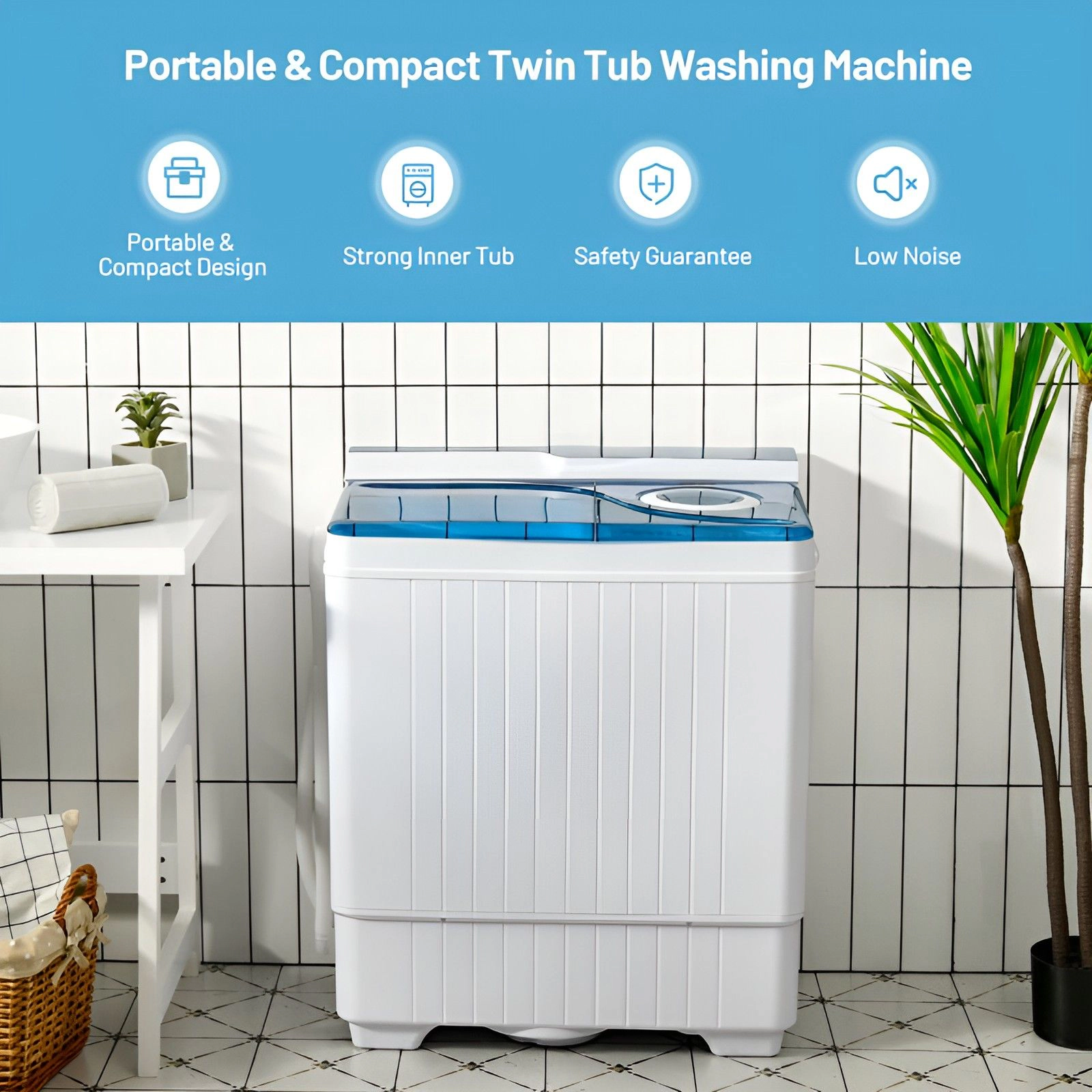 SlickBlue 18 lbs Twin Tub Portable Washing Machine with Spin Dryer