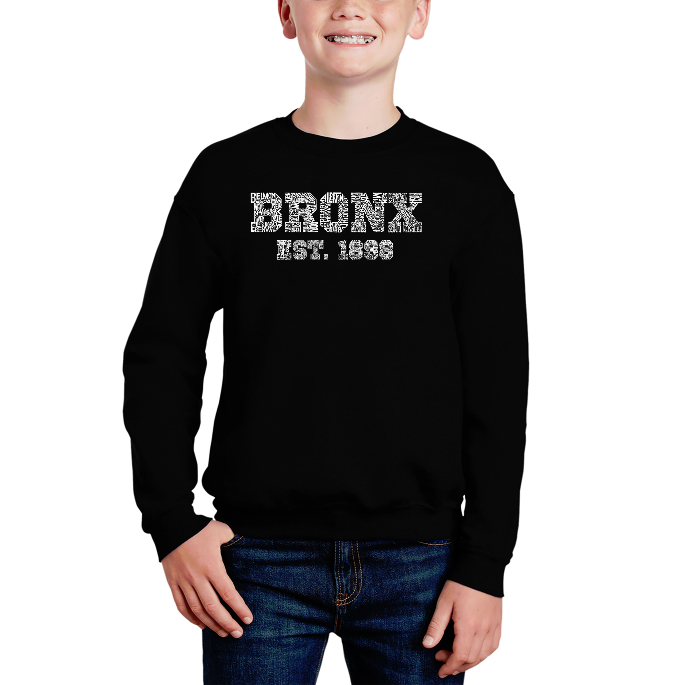 LA Pop Art Boy's Word Sweatshirt - Popular Neighborhoods Bronx, Ny