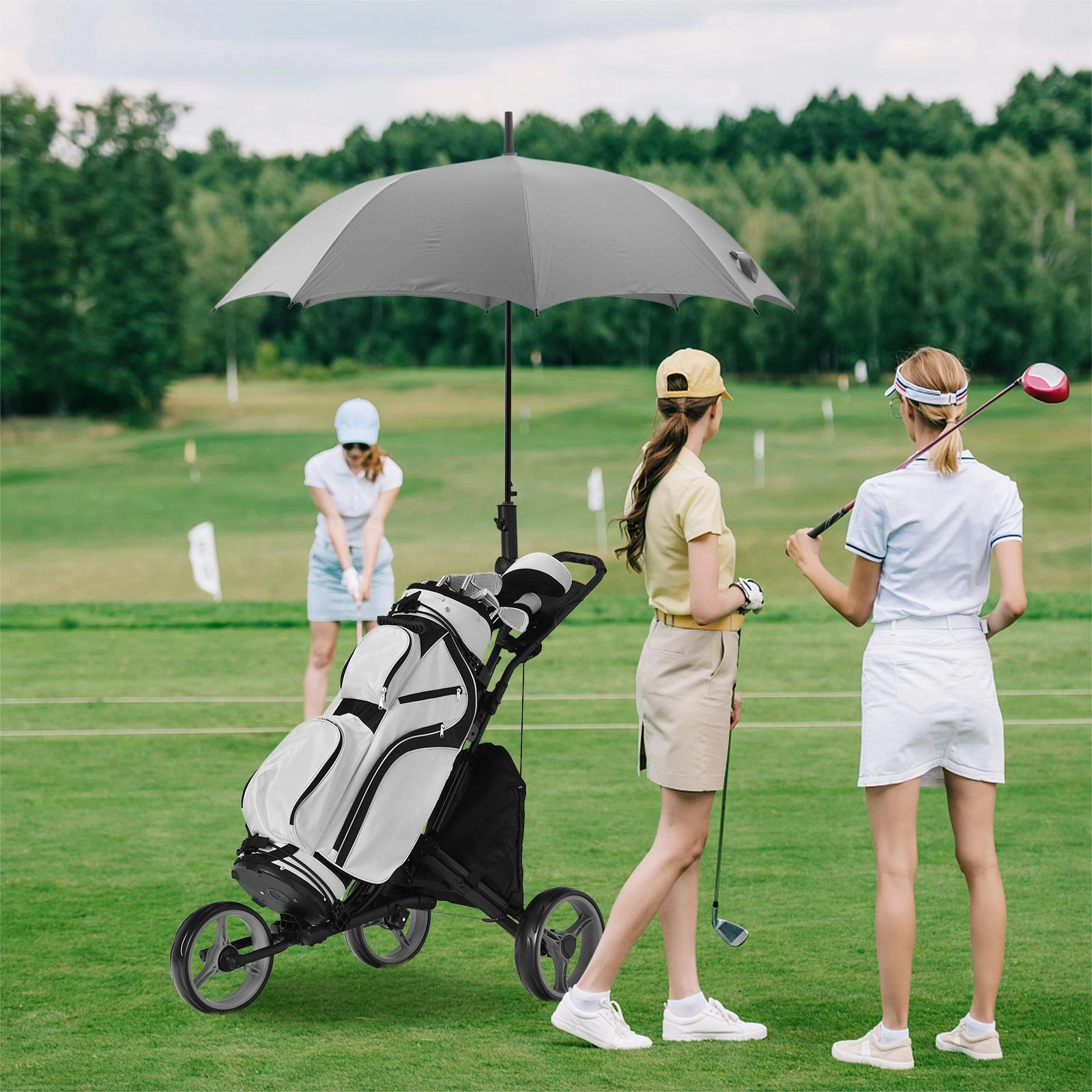 SUGIFT Folding 3-Wheel Golf Push Cart for Golf Bags Scoreboard & Adjustable Handle 30-lb Capacity 47.5-in Frame Gray