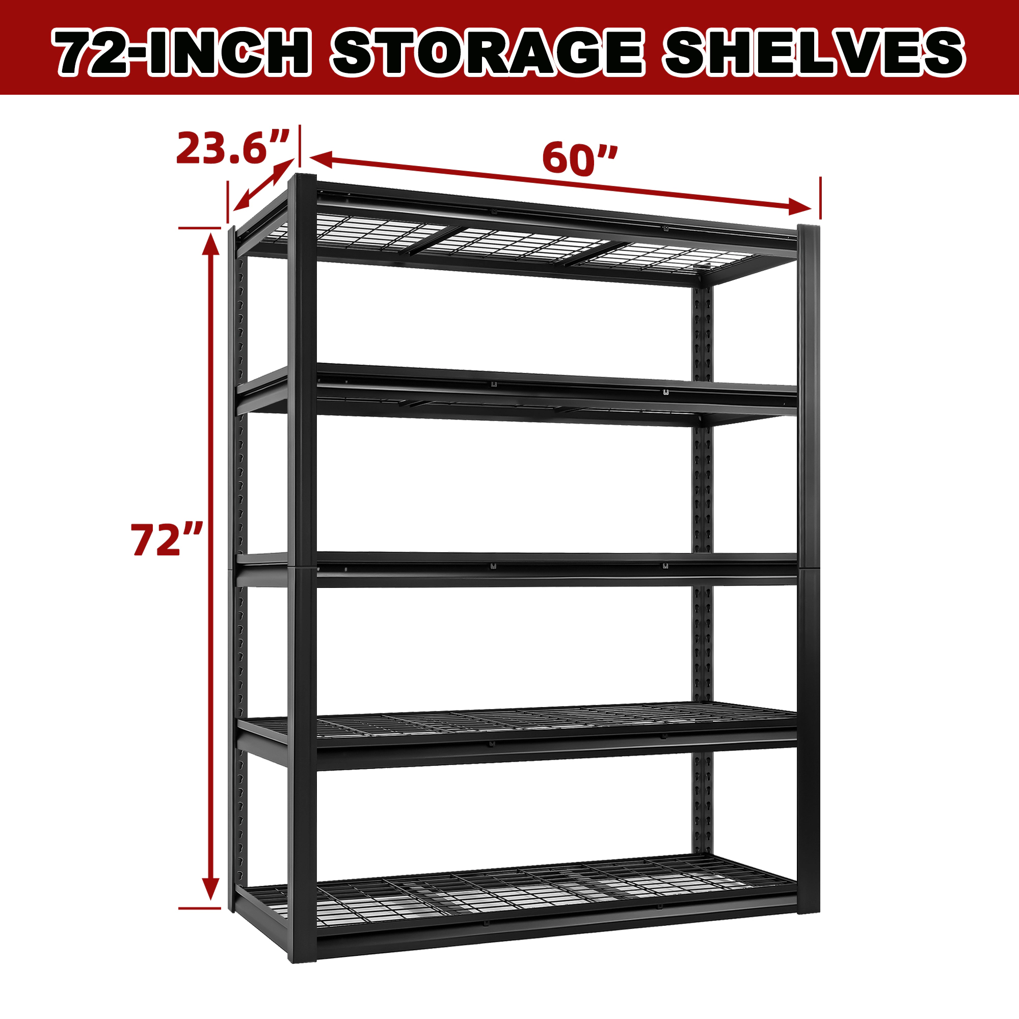 Flynama 5-Tiers Heavy Duty Steel Adjustable Garage Storage Shelving Unit in Black (60 in. W x 72 in. H x 23.6 in. D)