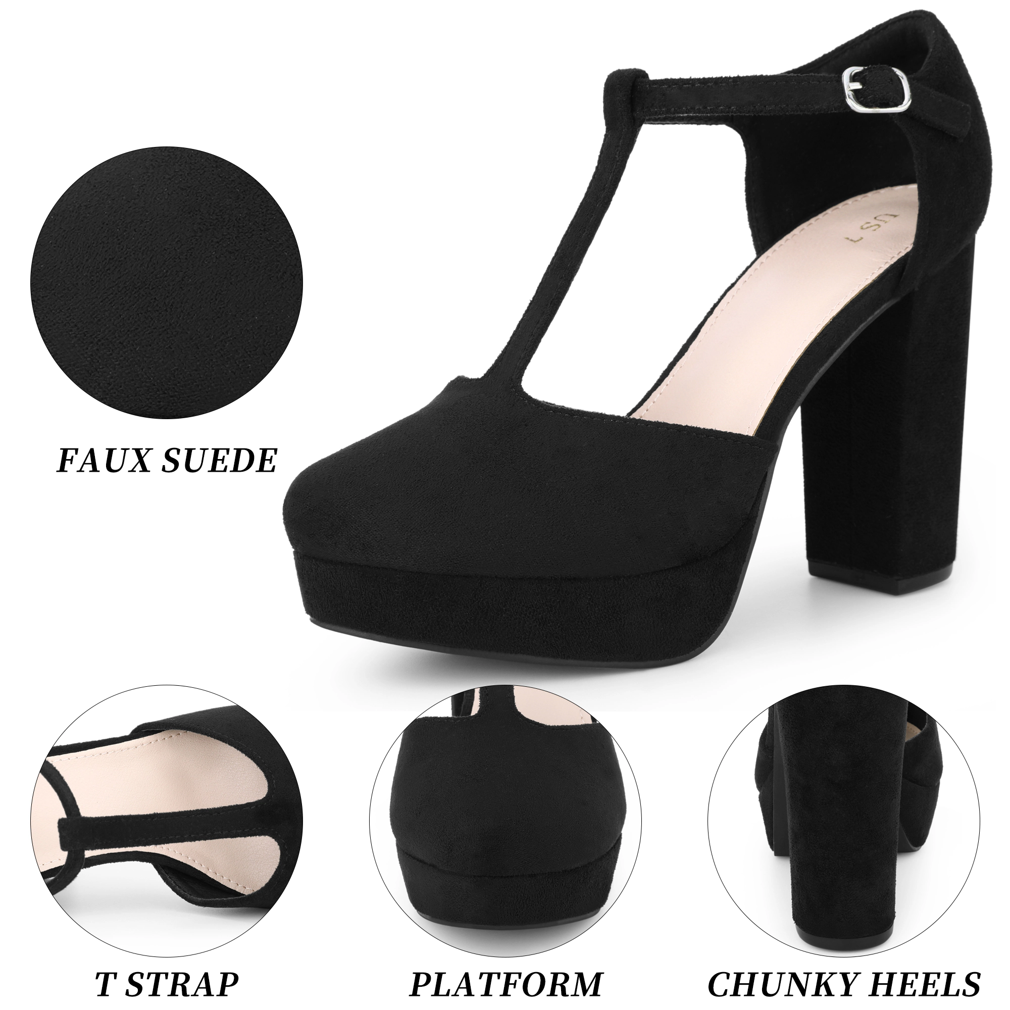 BLISSFUL STEP Women's Platform Chunky Heel Mary Janes Retro T-Strap Pump
