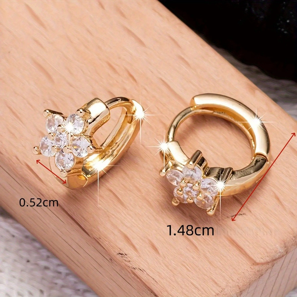 Tone Sparkling Crystal Flower Huggie Hoop Earring