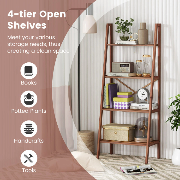 Hivvago 58 Inch 4-Tier Bamboo Ladder Bookshelf