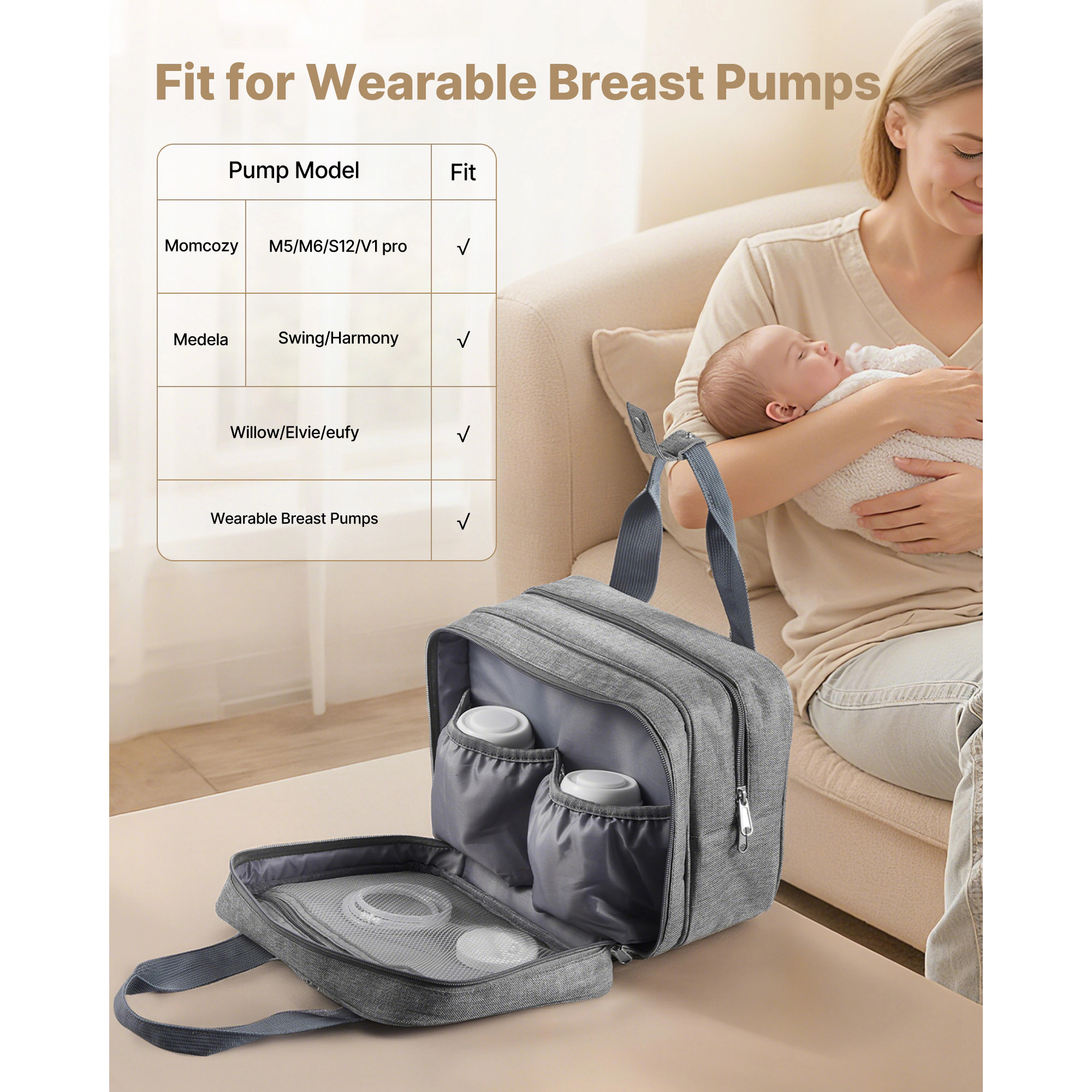 HONGGE Breast Pump Bag, Feeding Bag with Ice Pack, Pumping Accessories & Breastmilk Storage