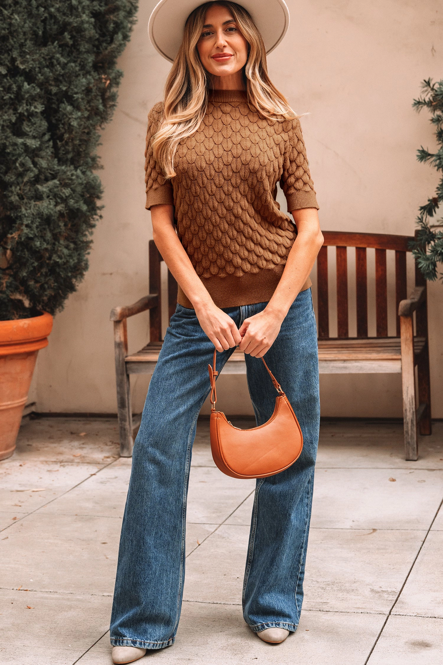 Threaded Pear Women's Malaysia Ribbed Short Sleeve Sweater