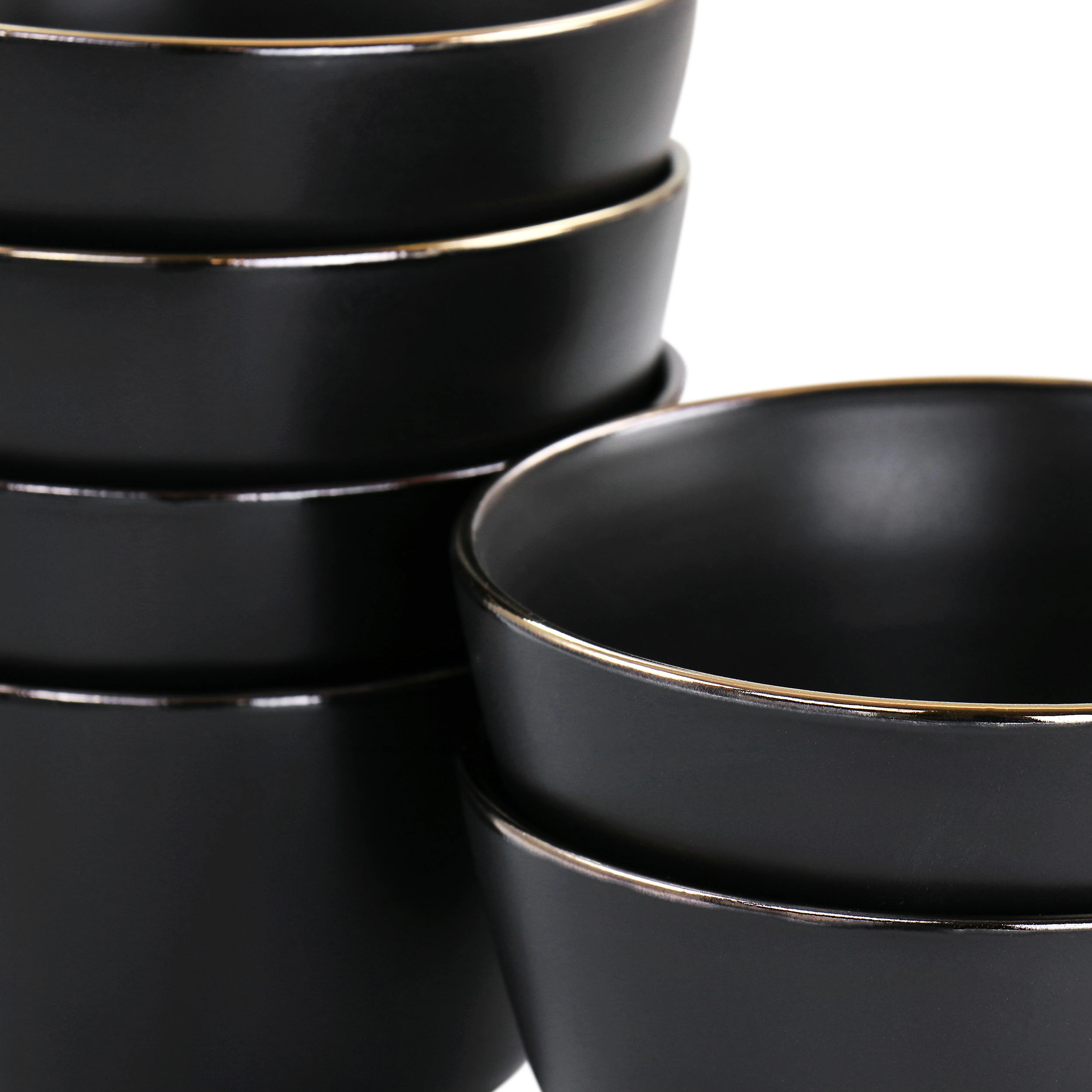 Elama 6 Piece Stoneware Bowl Set Matte with Gold Rim