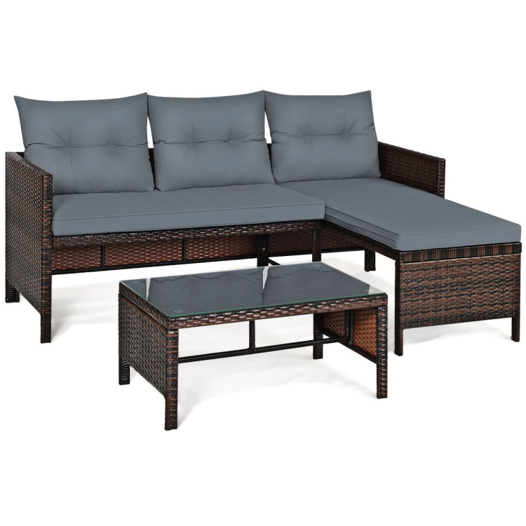 Hivvago 3 Pieces Patio Wicker Rattan Sofa Set