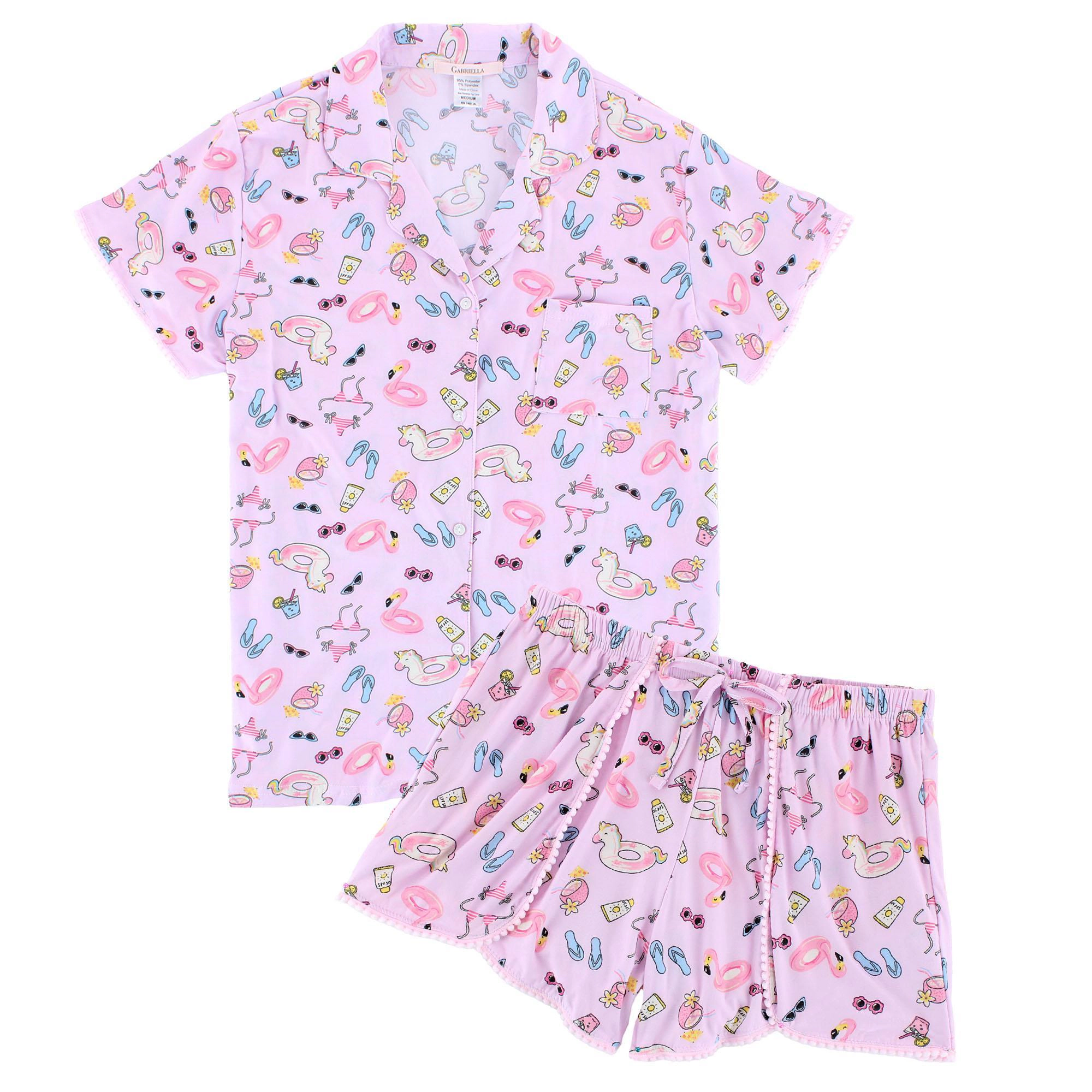 CTM Women's Summer Pool Party Notched Collar Pajama Set by Gabriella