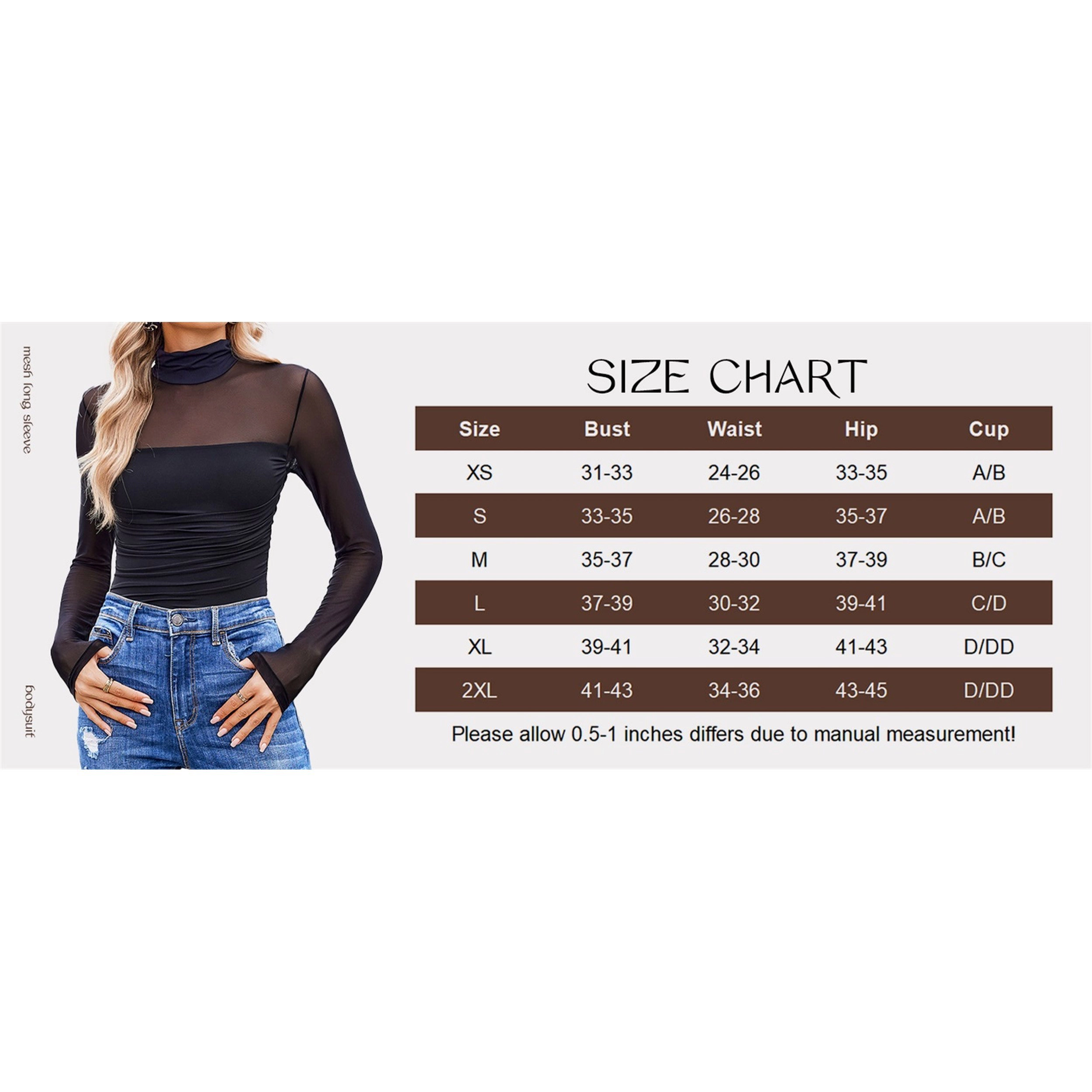 Avidlove Women's Long Sleeve Turtle Neck Mesh Bodysuit