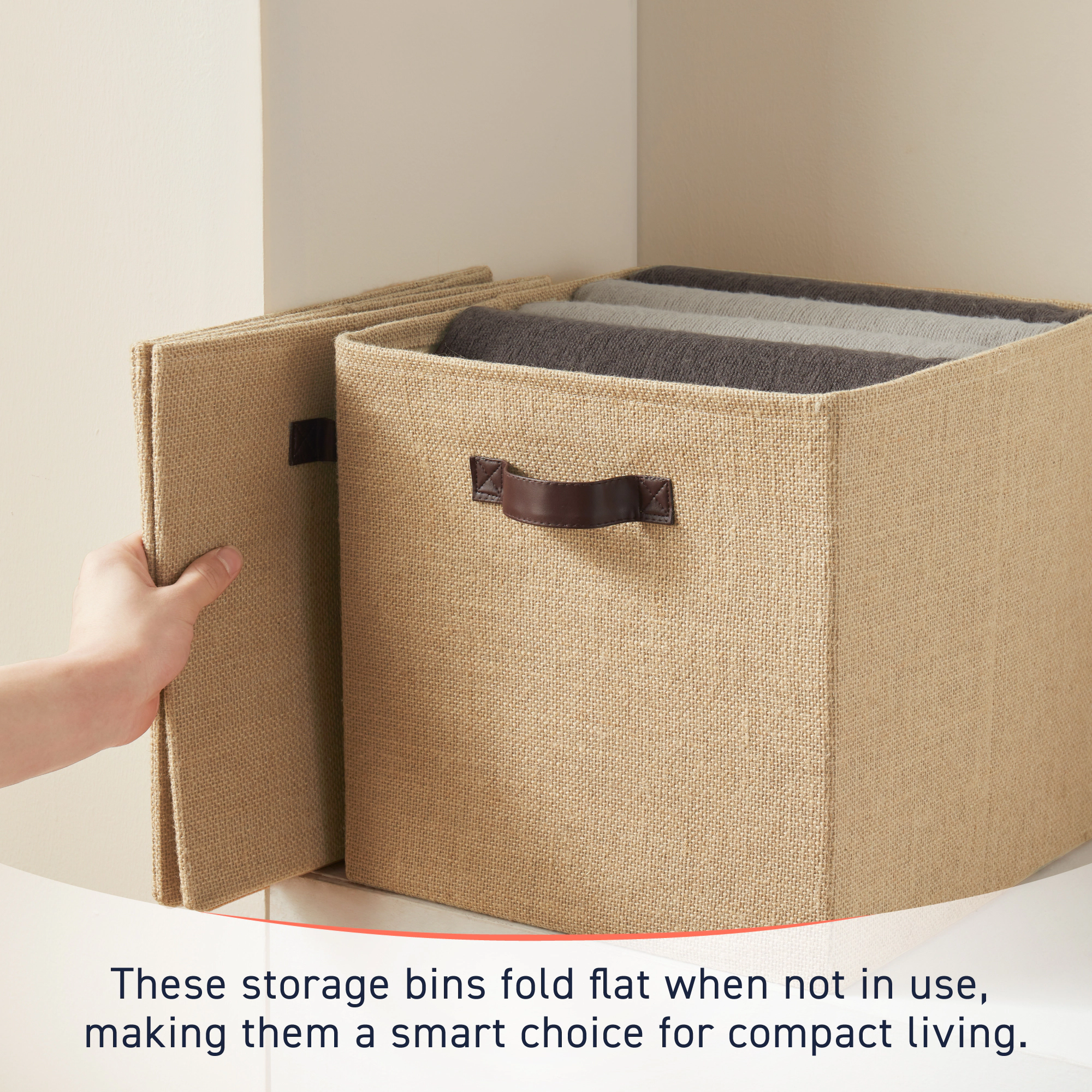 Ornavo Home 6 Pack Jute Storage Cube Bin Shelf Basket with Handles